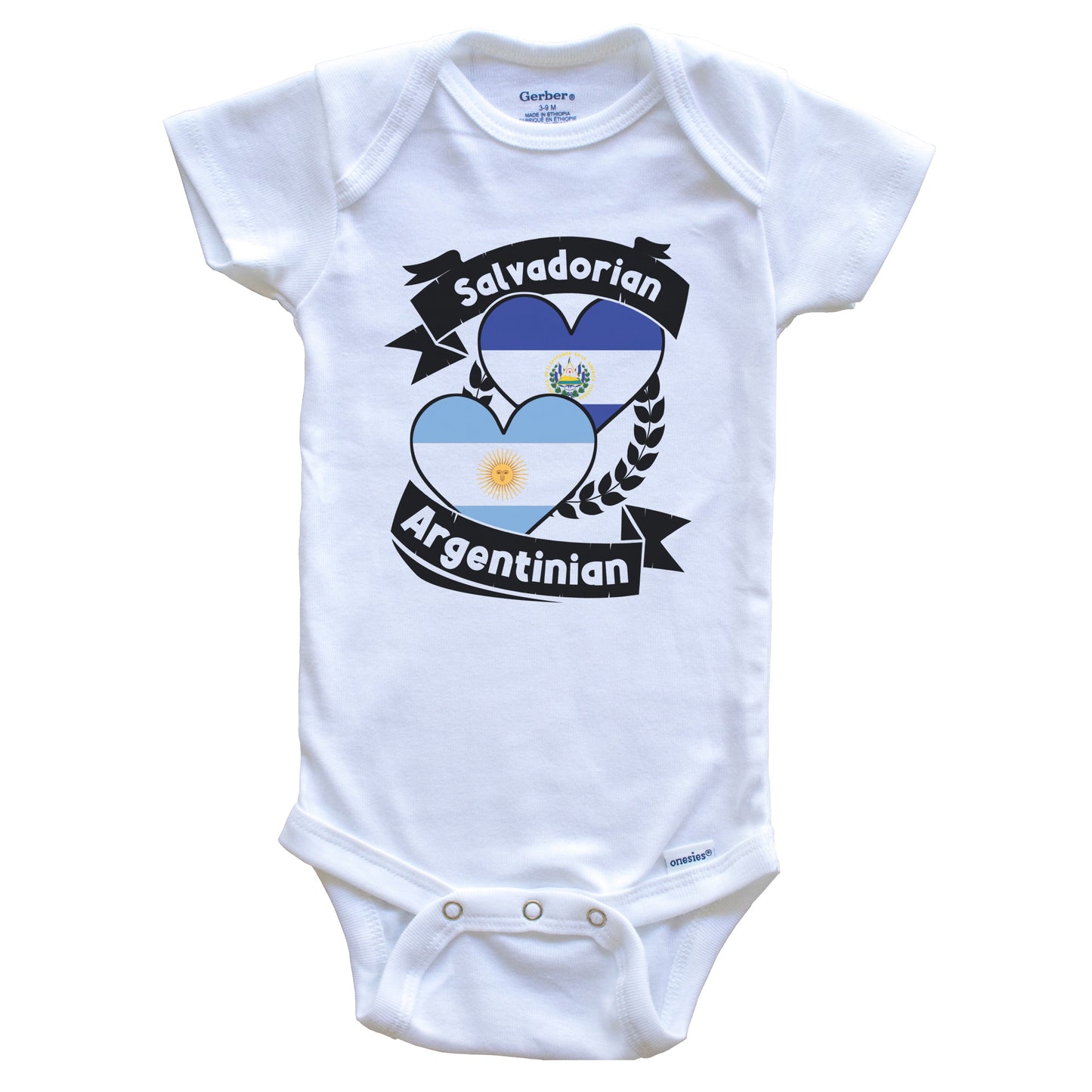 Salvadorian Argentinian Heart Flags El Salvador Argentina Baby Bodysuit