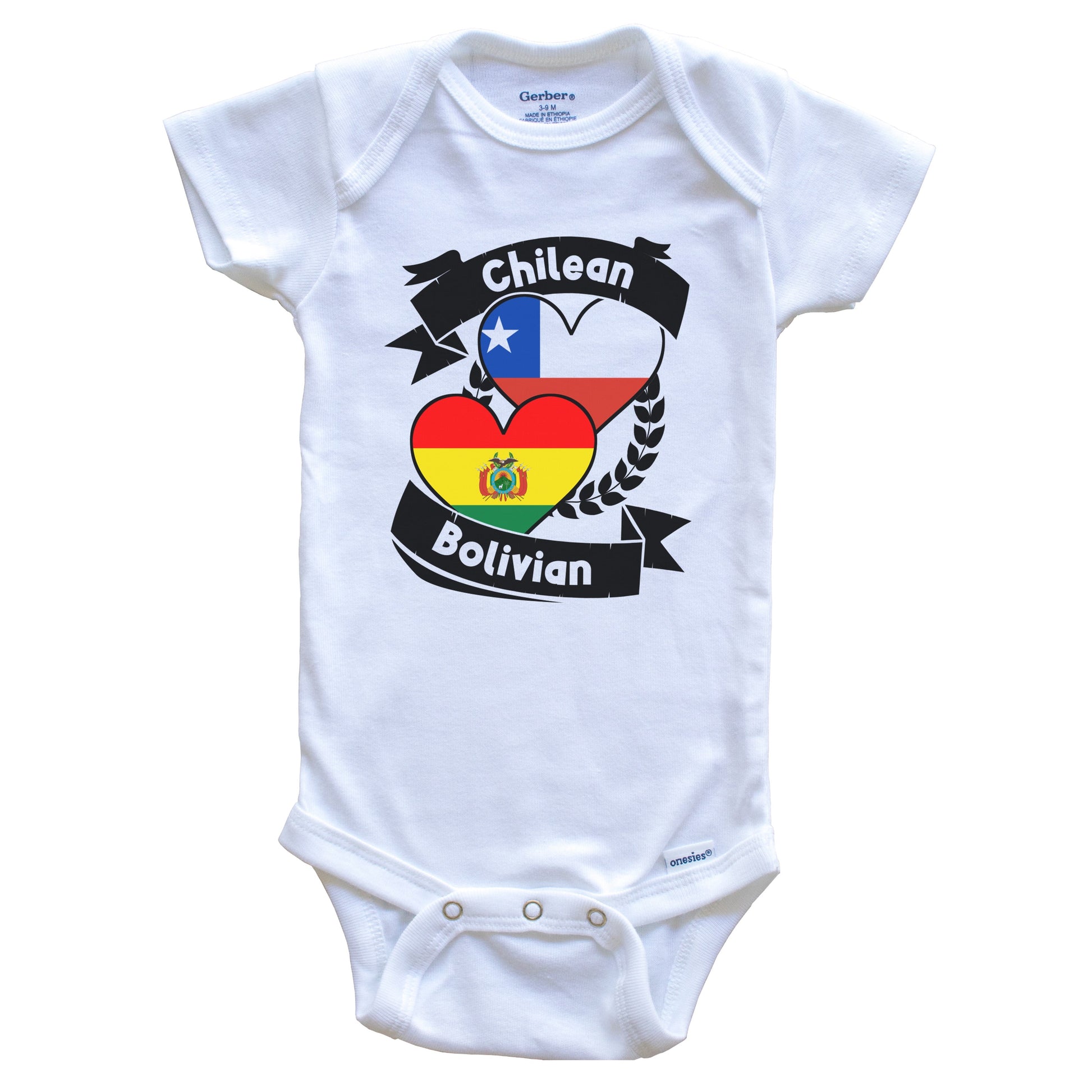 Chilean Bolivian Heart Flags Chile Bolivia Baby Bodysuit