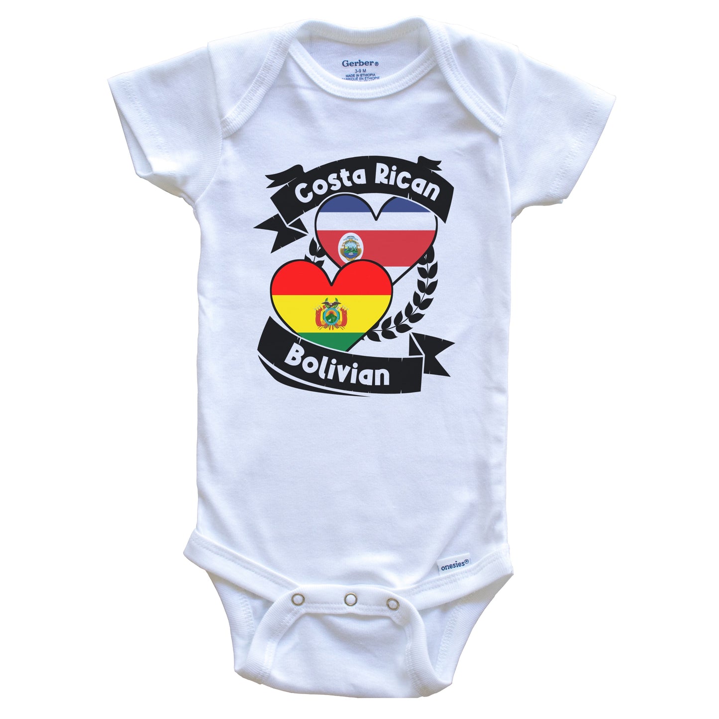 Costa Rican Bolivian Heart Flags Costa Rica Bolivia Baby Bodysuit