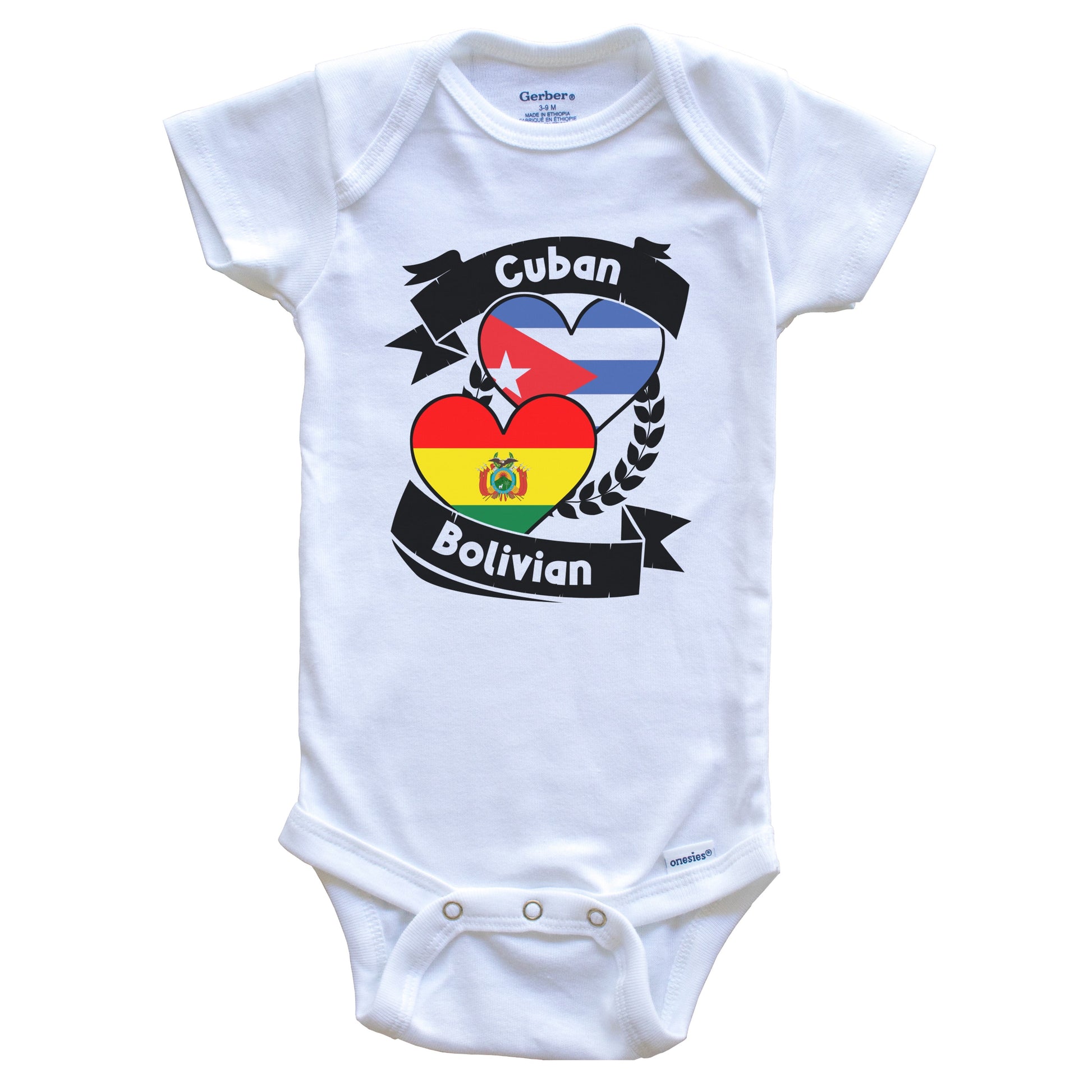 Cuban Bolivian Heart Flags Cuba Bolivia Baby Bodysuit