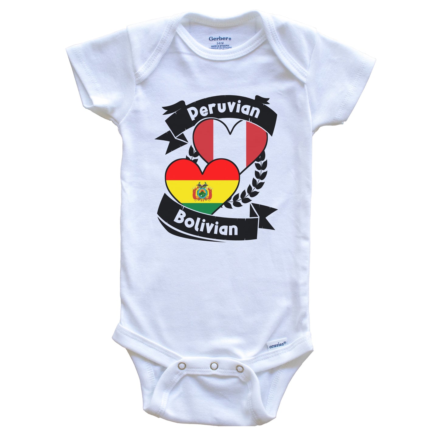 Peruvian Bolivian Heart Flags Peru Bolivia Baby Bodysuit