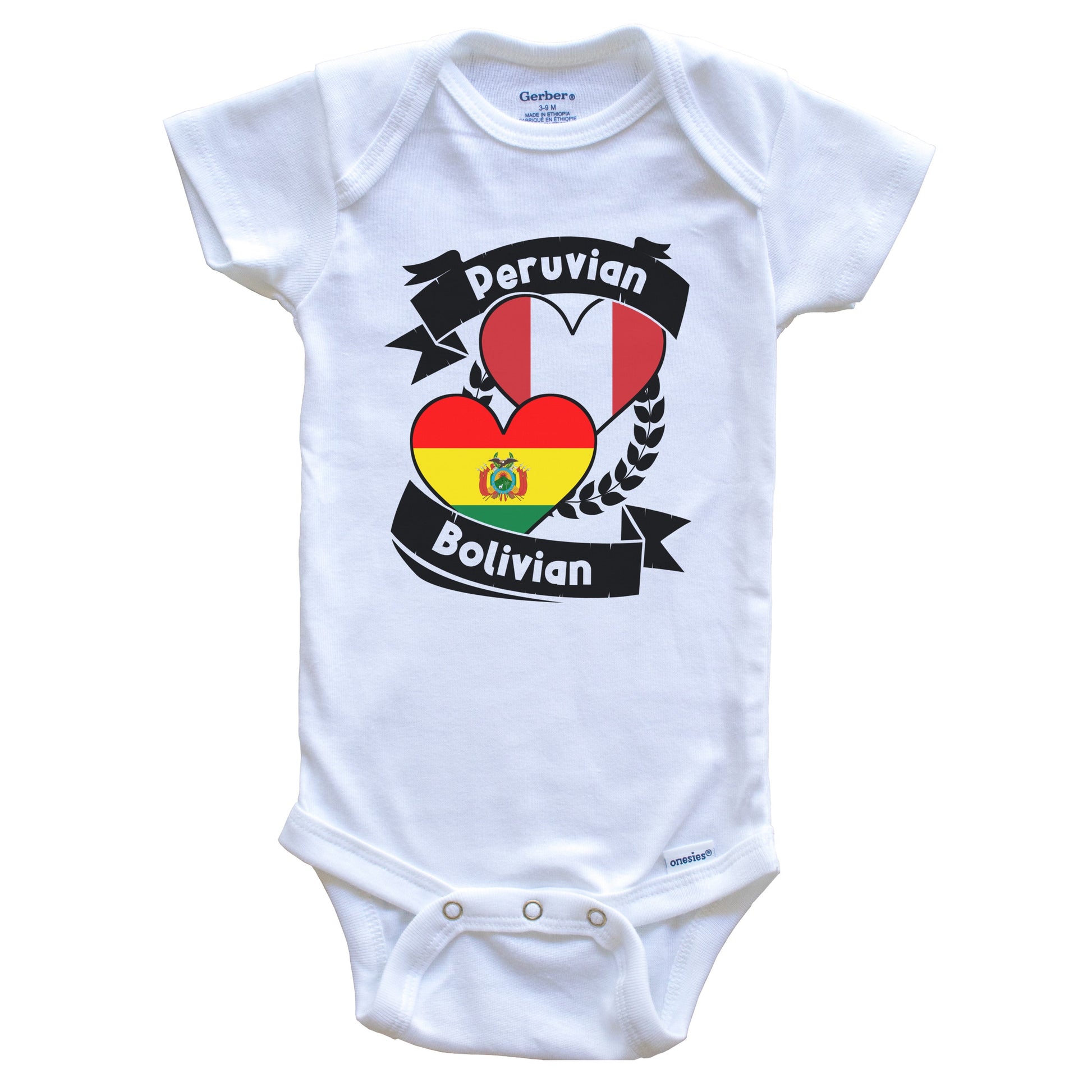 Peruvian Bolivian Heart Flags Peru Bolivia Baby Bodysuit