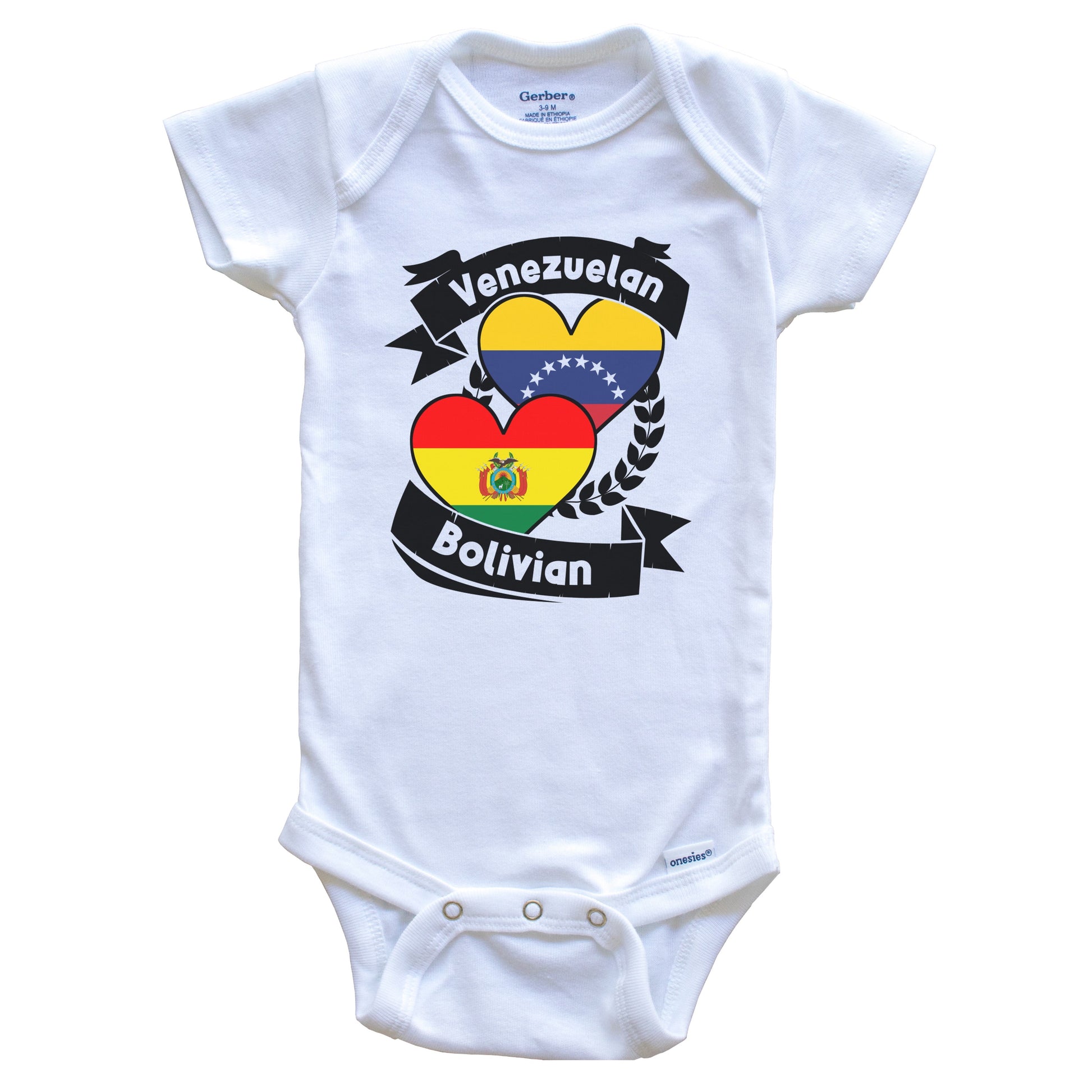 Venezuelan Bolivian Heart Flags Venezuela Bolivia Baby Bodysuit