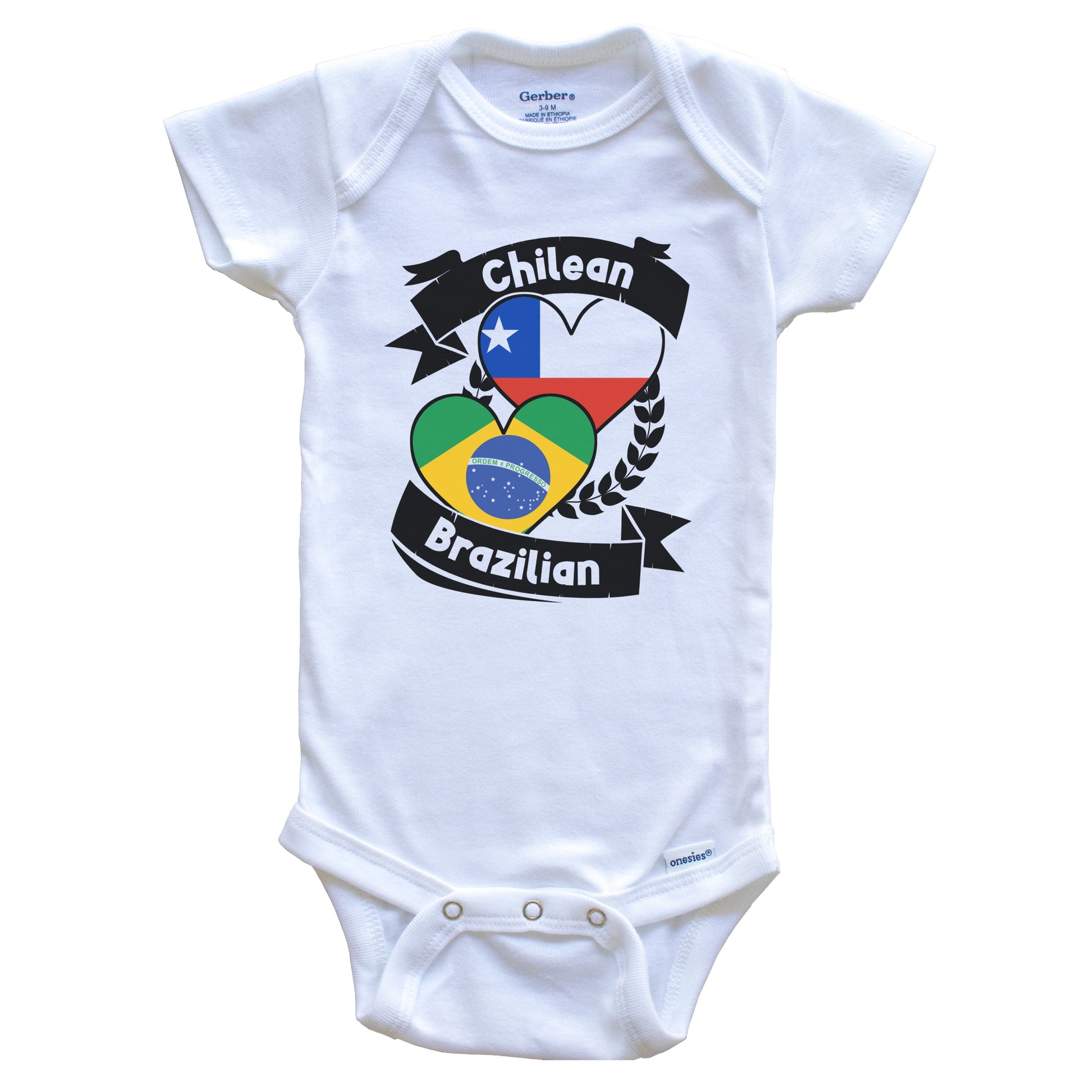 Chilean Brazilian Heart Flags Chile Brazil Baby Bodysuit