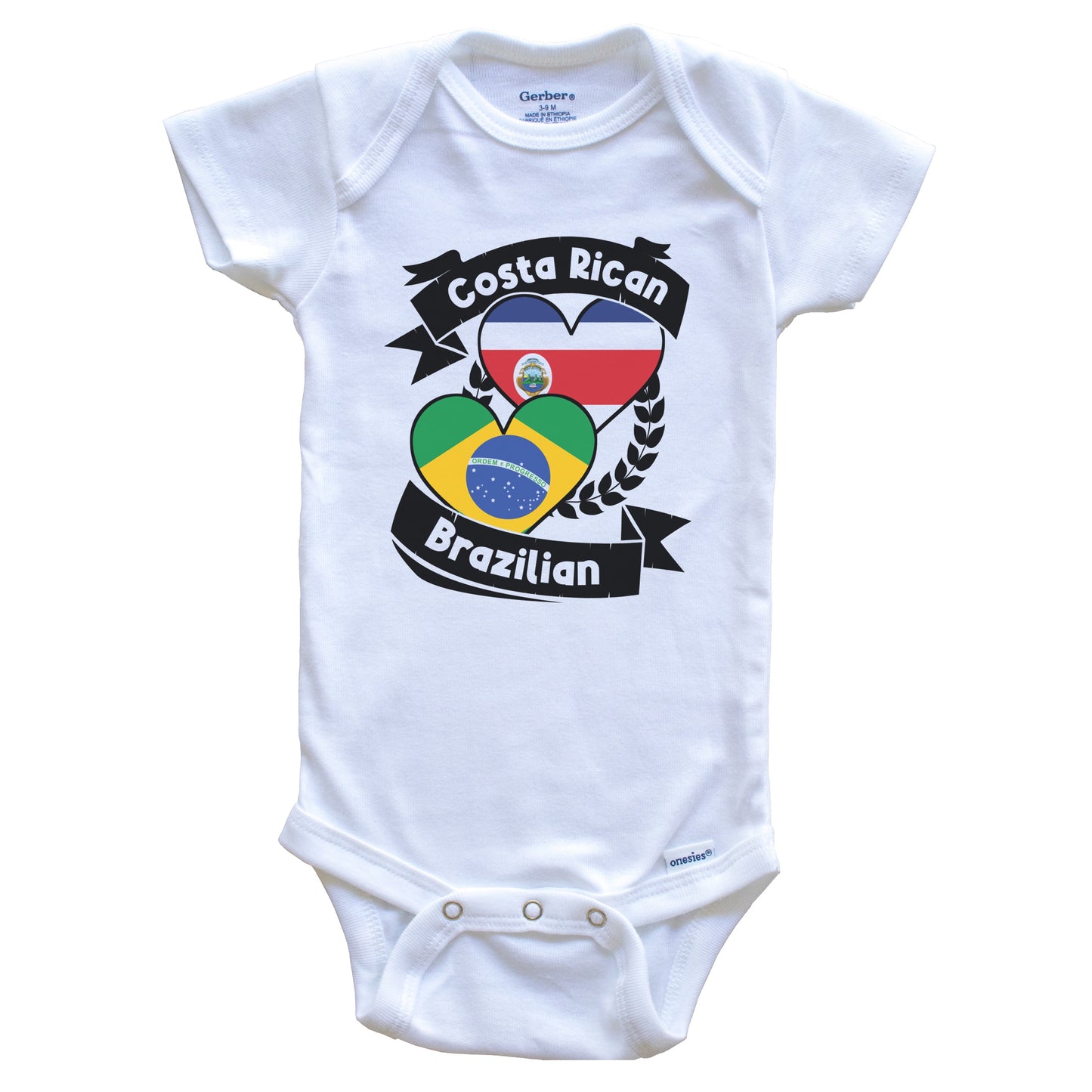 Costa Rican Brazilian Heart Flags Costa Rica Brazil Baby Bodysuit