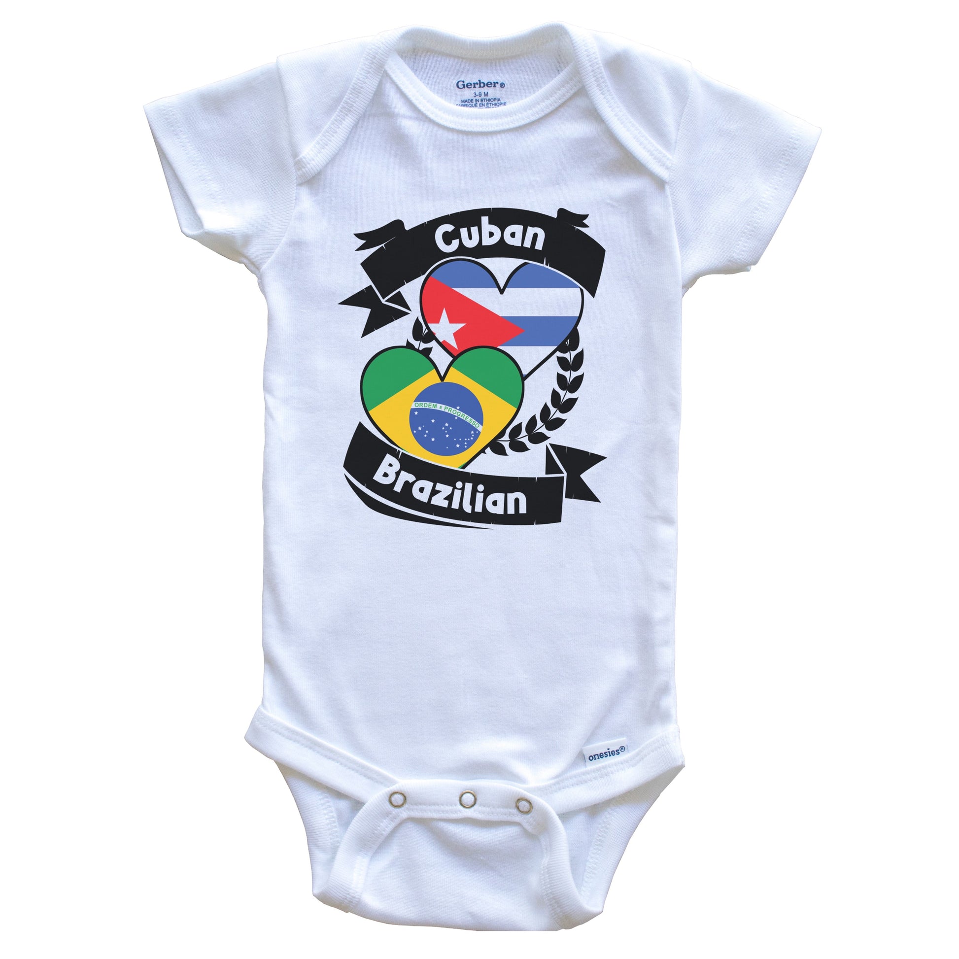 Cuban Brazilian Heart Flags Cuba Brazil Baby Bodysuit