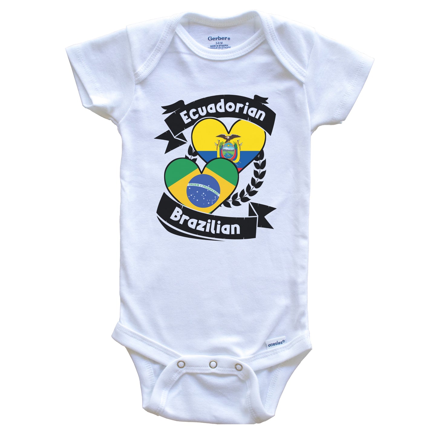 Ecuadorian Brazilian Heart Flags Ecuador Brazil Baby Bodysuit