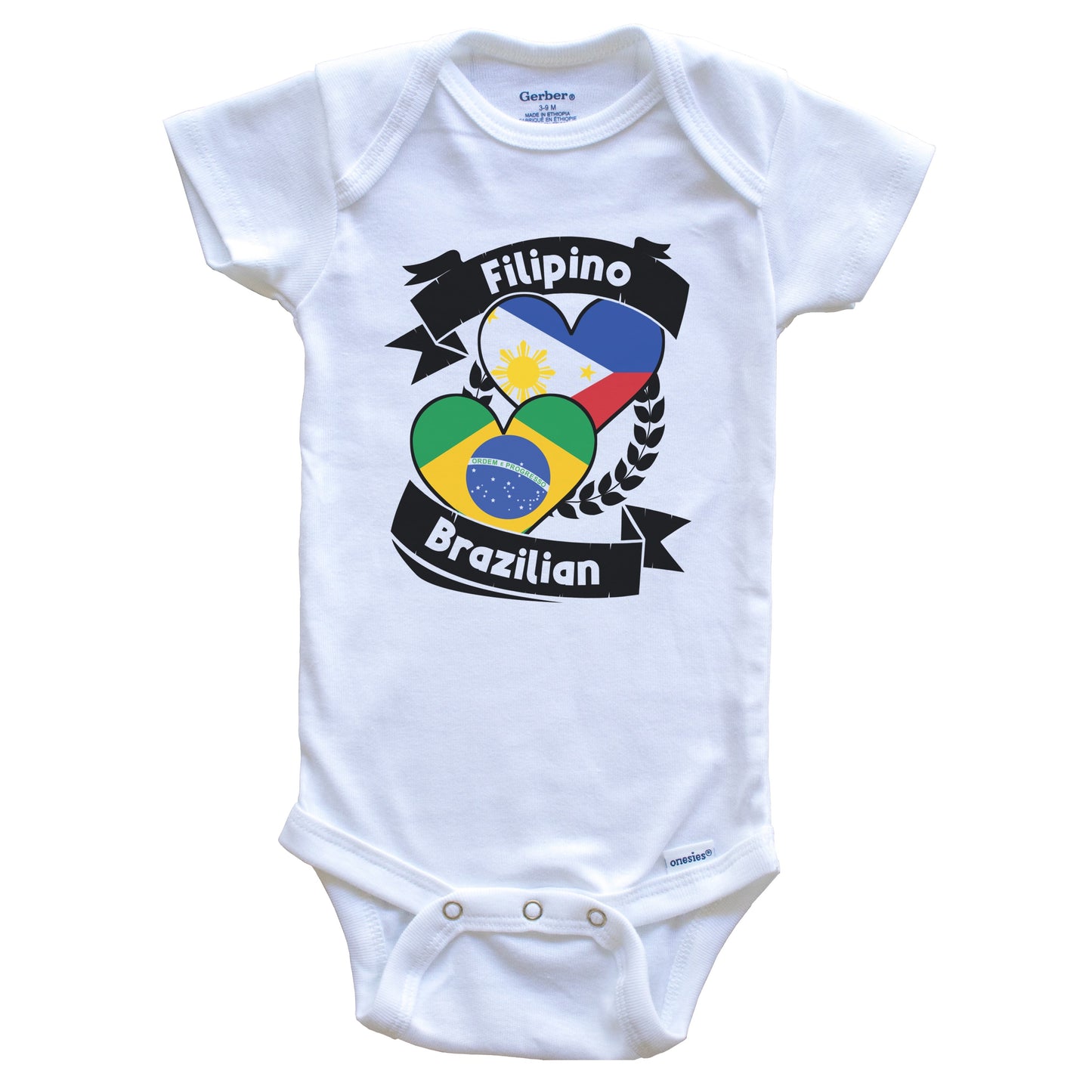 Filipino Brazilian Heart Flags Philippines Brazil Baby Bodysuit