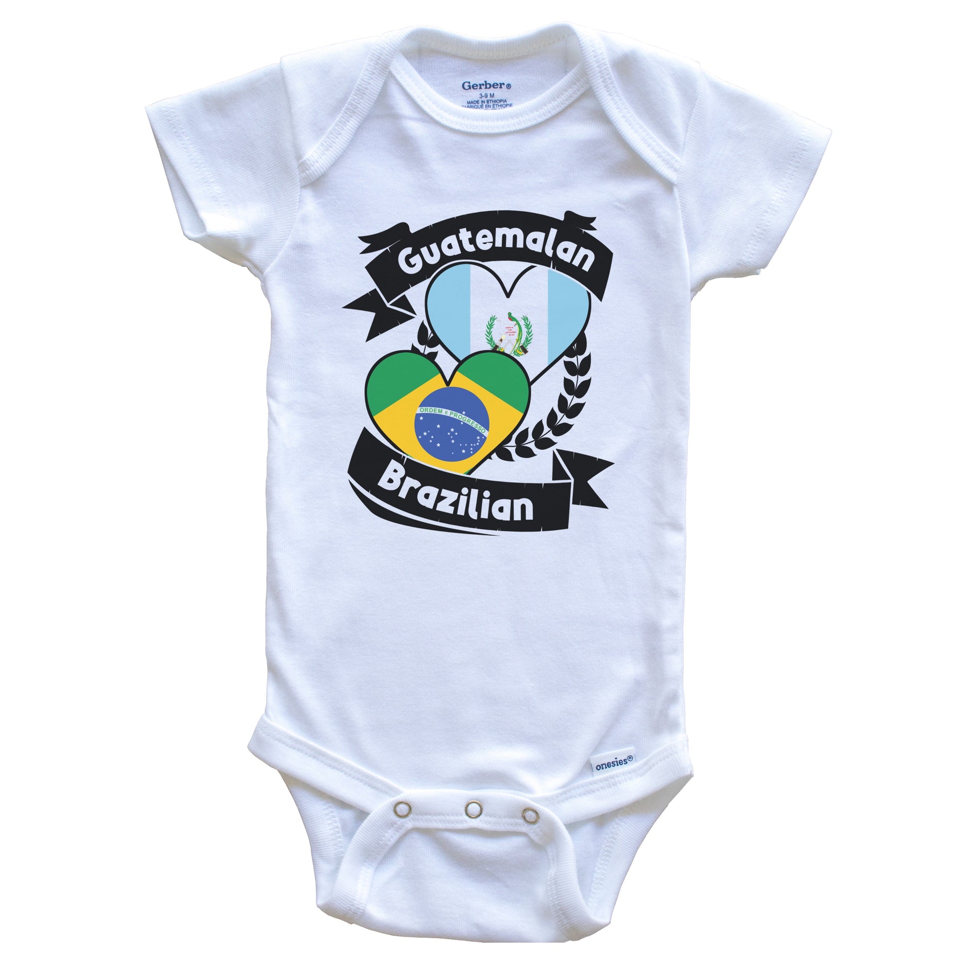 Guatemalan Brazilian Heart Flags Guatemala Brazil Baby Bodysuit