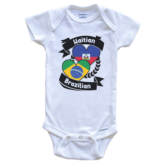 Haitian Brazilian Heart Flags Haiti Brazil Baby Bodysuit