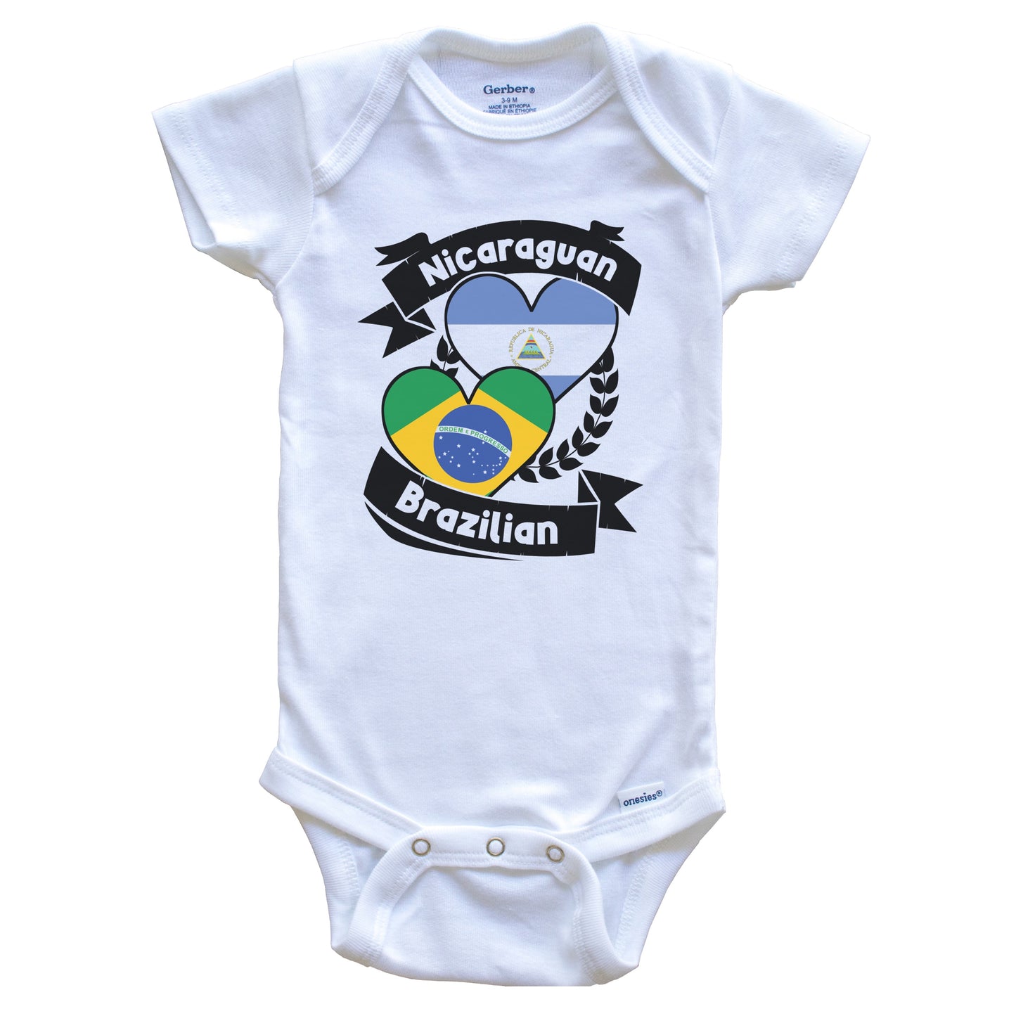 Nicaraguan Brazilian Heart Flags Nicaragua Brazil Baby Bodysuit