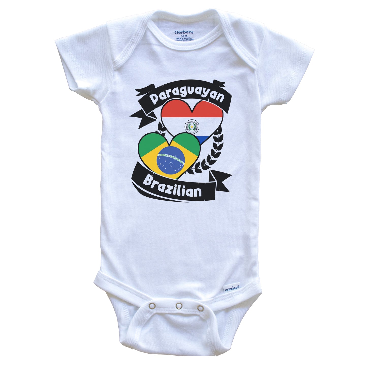 Paraguayan Brazilian Heart Flags Paraguay Brazil Baby Bodysuit