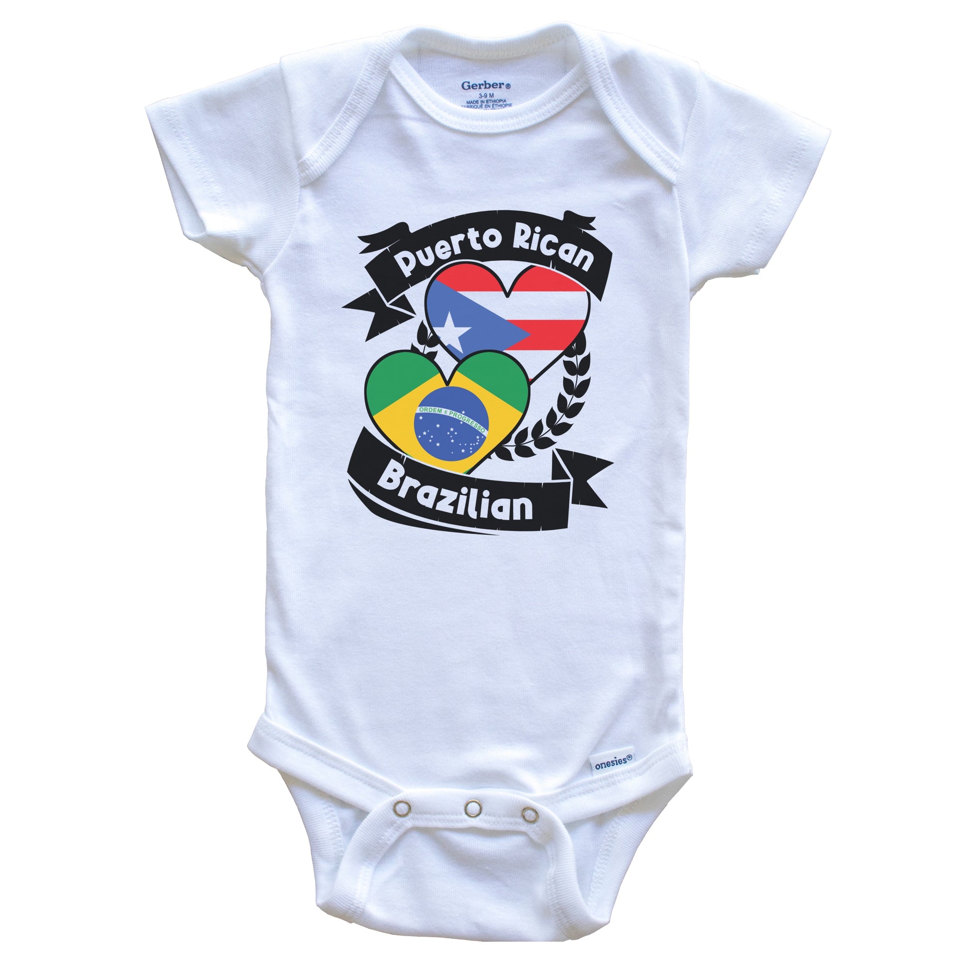 Puerto Rican Brazilian Heart Flags Puerto Rico Brazil Baby Bodysuit