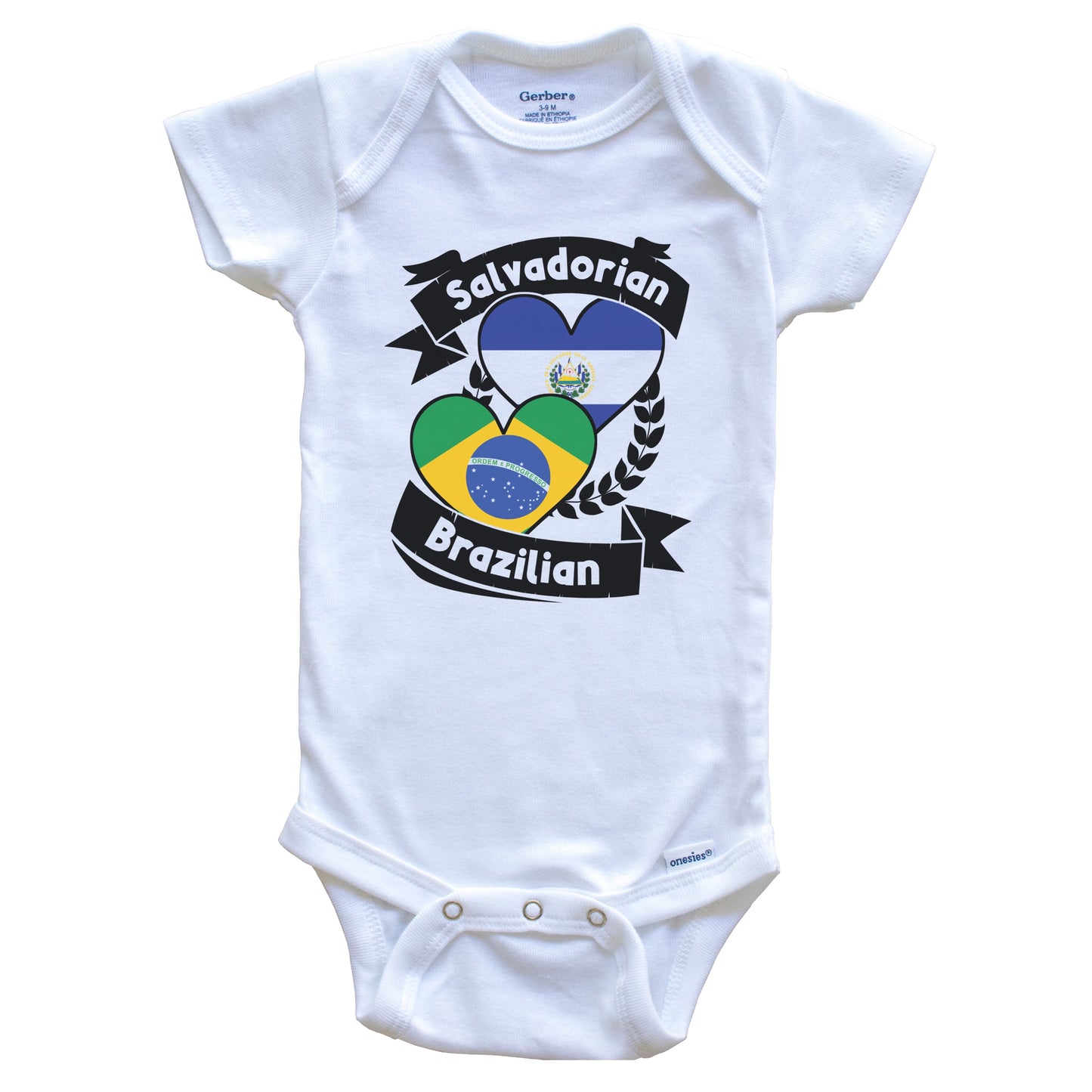 Salvadorian Brazilian Heart Flags El Salvador Brazil Baby Bodysuit