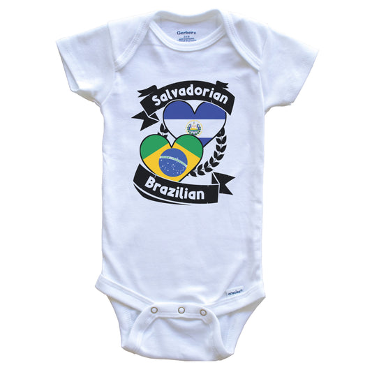Salvadorian Brazilian Heart Flags El Salvador Brazil Baby Bodysuit