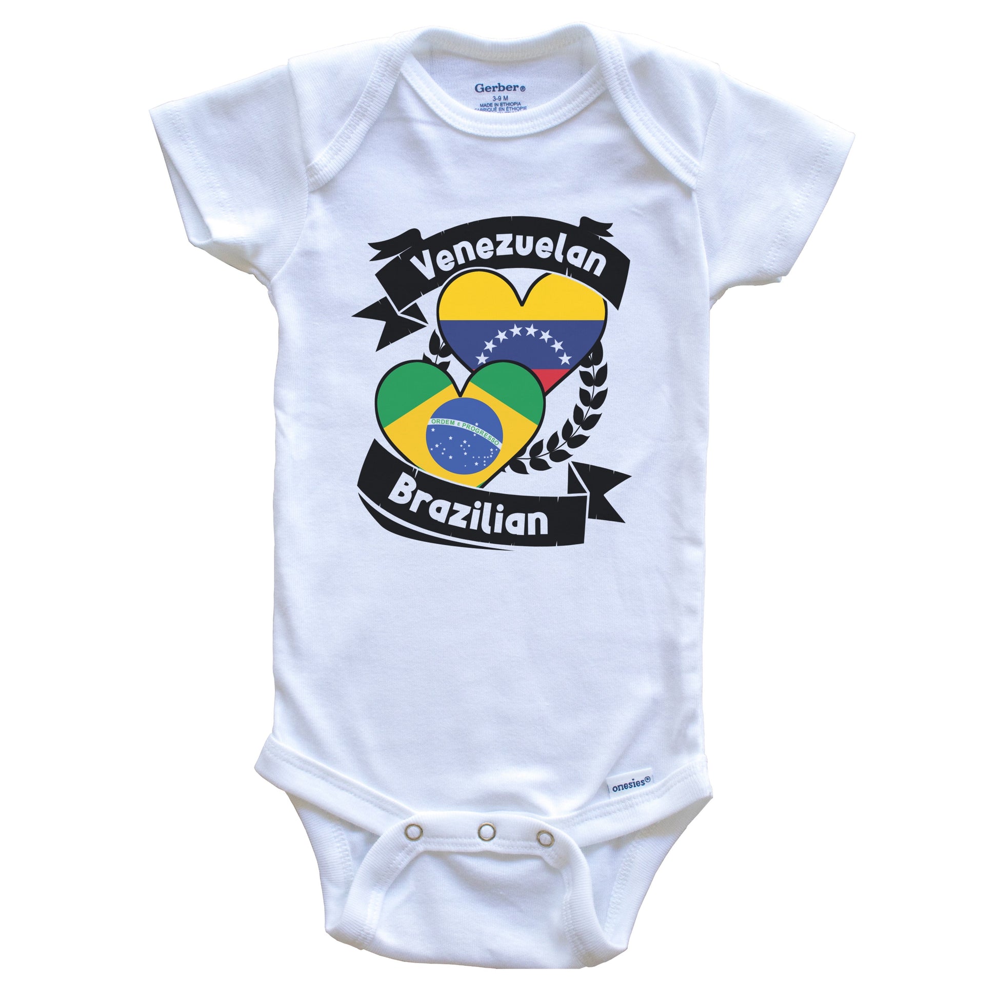 Venezuelan Brazilian Heart Flags Venezuela Brazil Baby Bodysuit