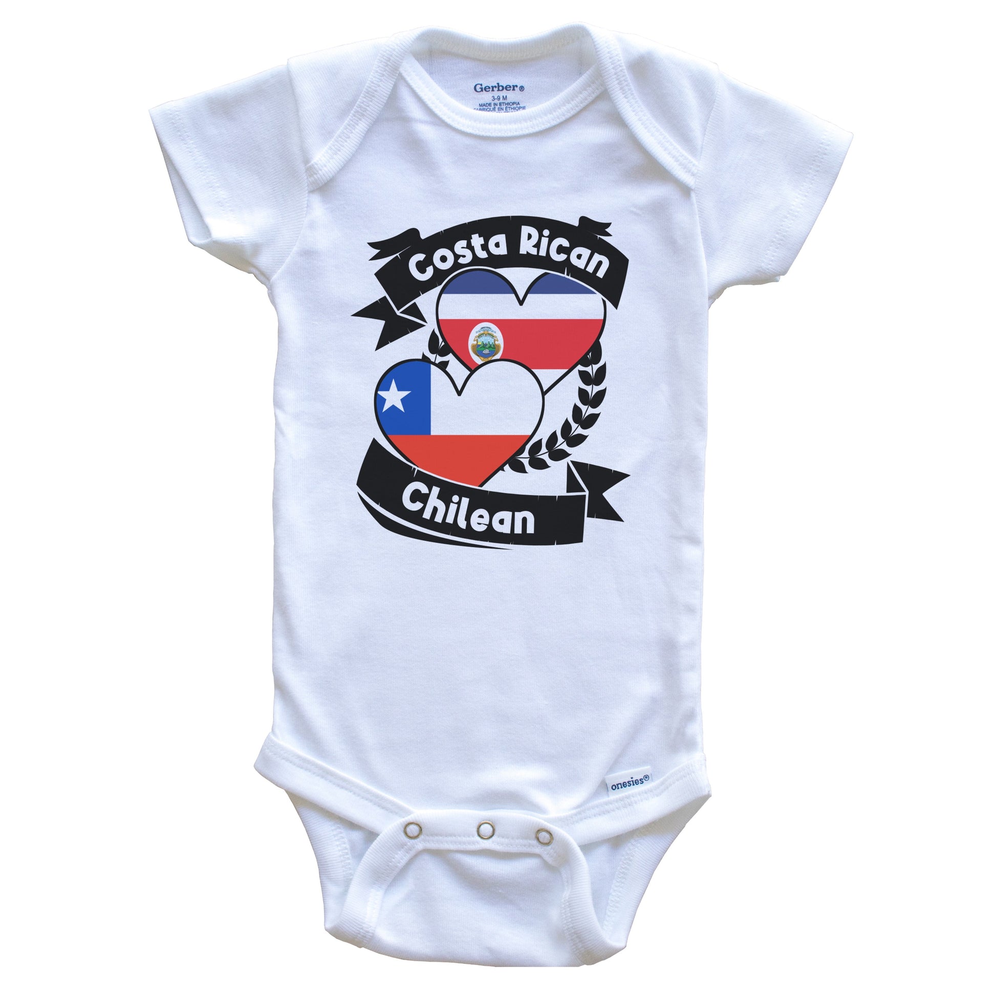 Costa Rican Chilean Heart Flags Costa Rica Chile Baby Bodysuit