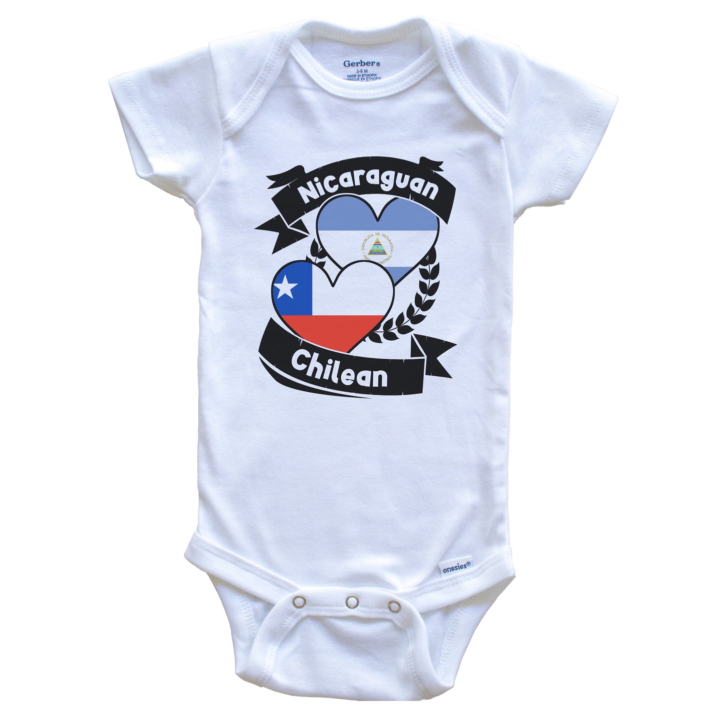 Nicaraguan Chilean Heart Flags Nicaragua Chile Baby Bodysuit