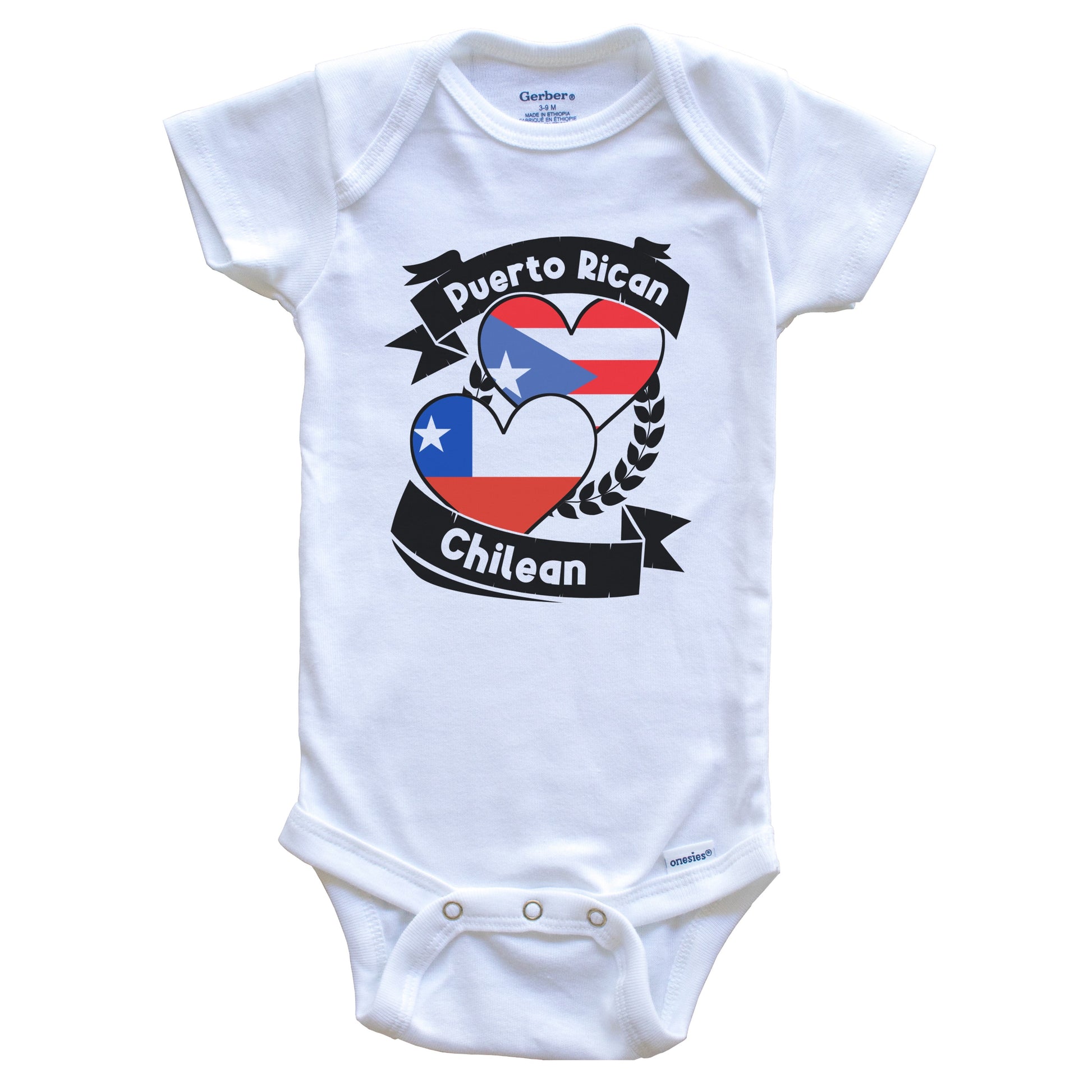 Puerto Rican Chilean Heart Flags Puerto Rico Chile Baby Bodysuit