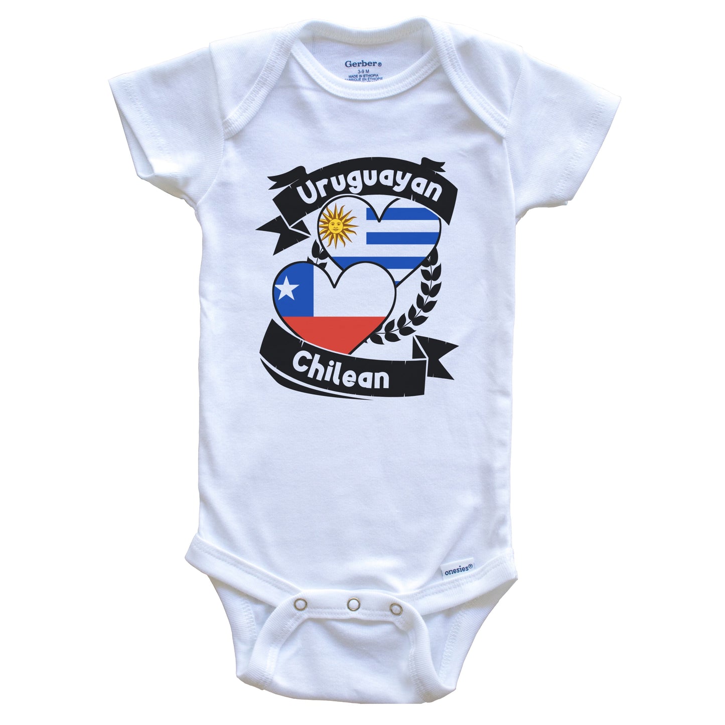 Uruguayan Chilean Heart Flags Uruguay Chile Baby Bodysuit