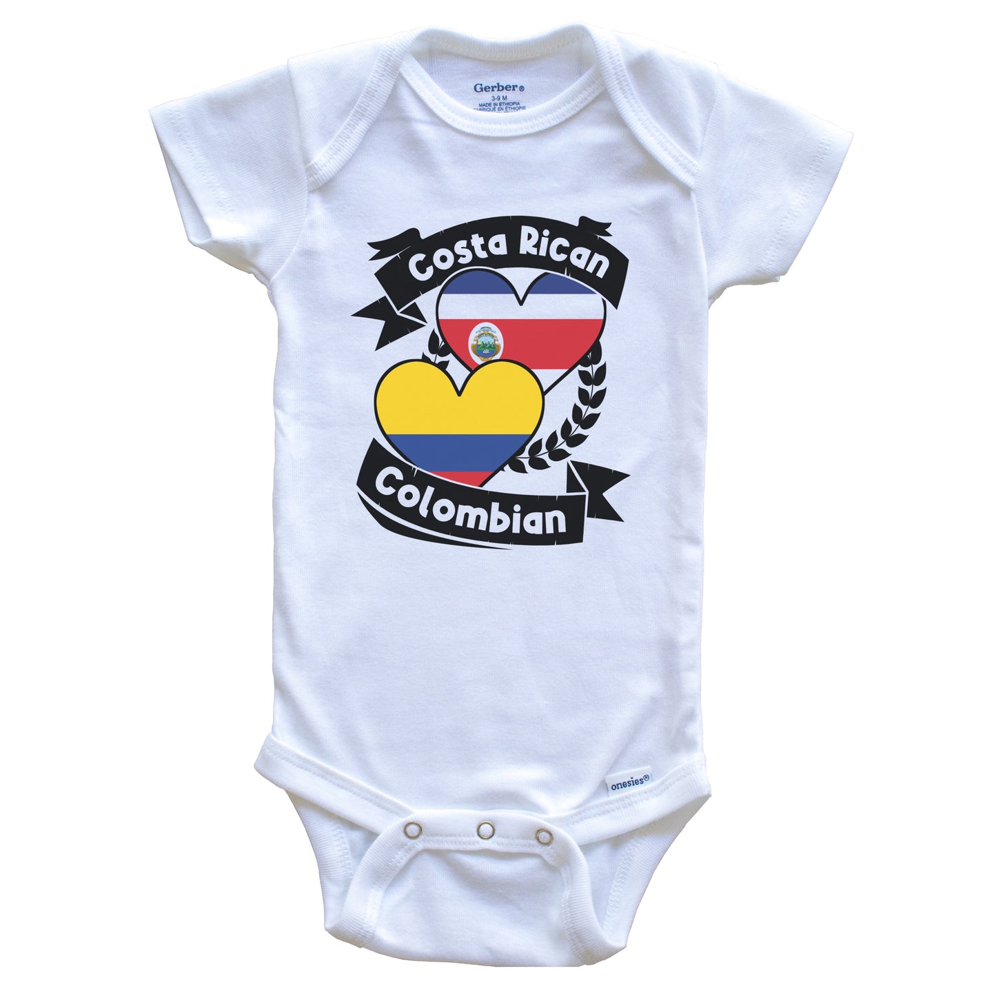 Costa Rican Colombian Heart Flags Costa Rica Colombia Baby Bodysuit