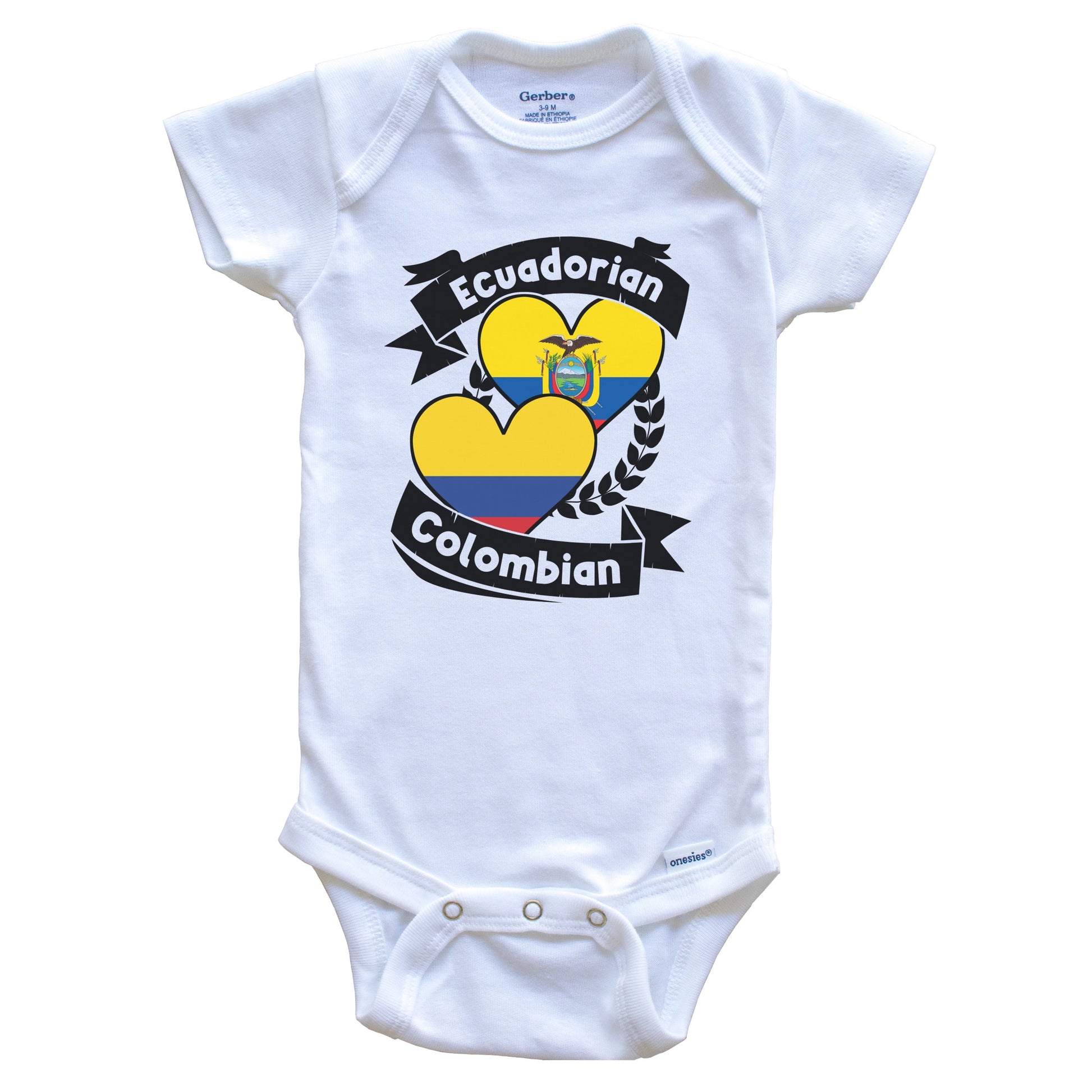 Ecuadorian Colombian Heart Flags Ecuador Colombia Baby Bodysuit