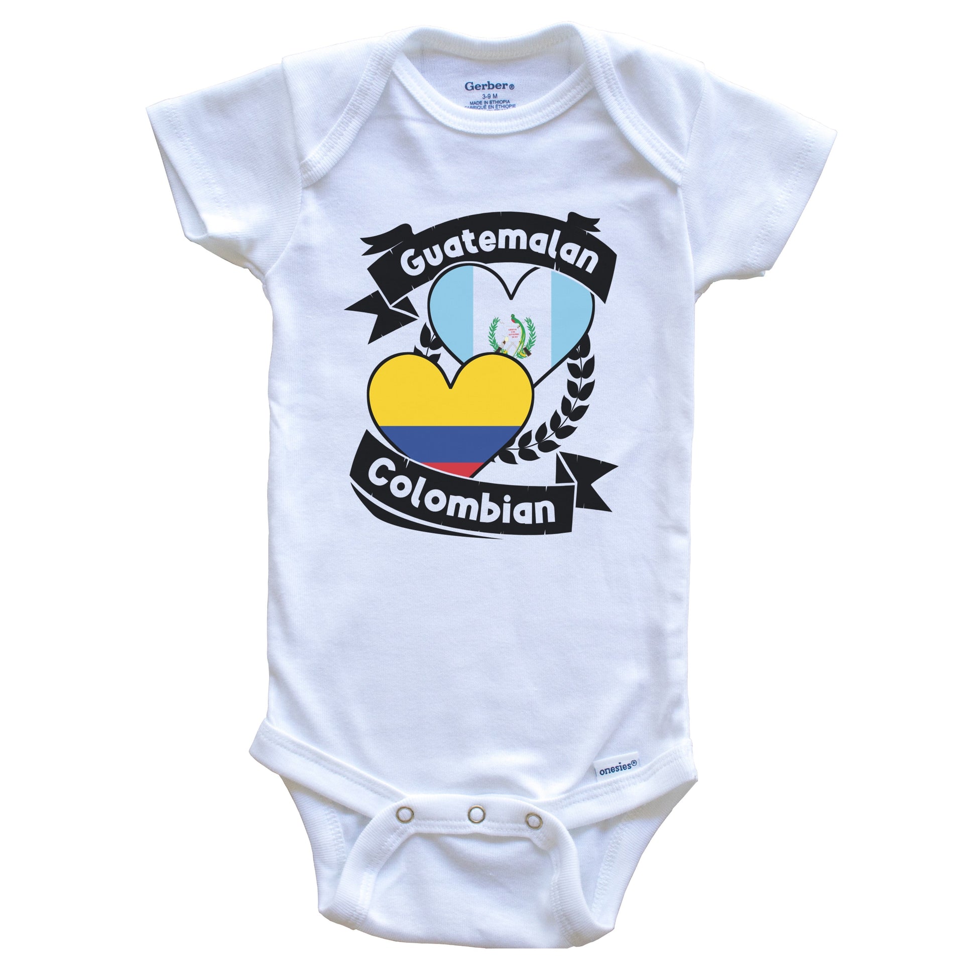 Guatemalan Colombian Heart Flags Guatemala Colombia Baby Bodysuit