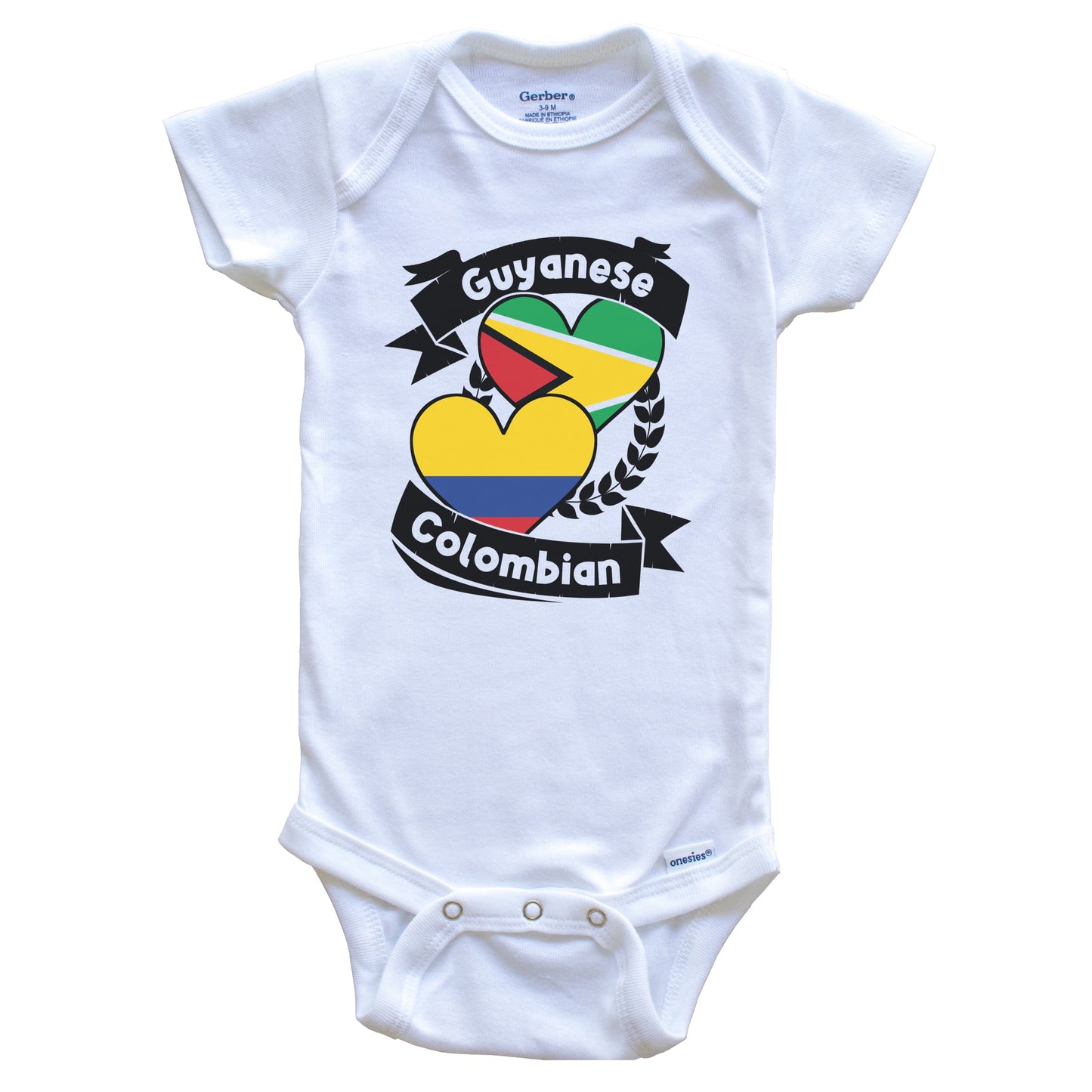 Guyanese Colombian Heart Flags Guyana Colombia Baby Bodysuit