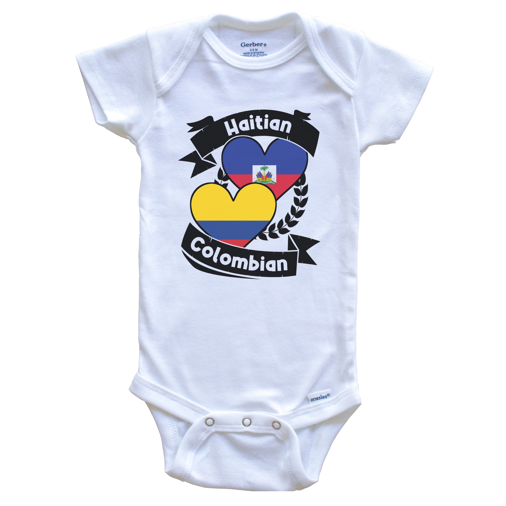 Haitian Colombian Heart Flags Haiti Colombia Baby Bodysuit