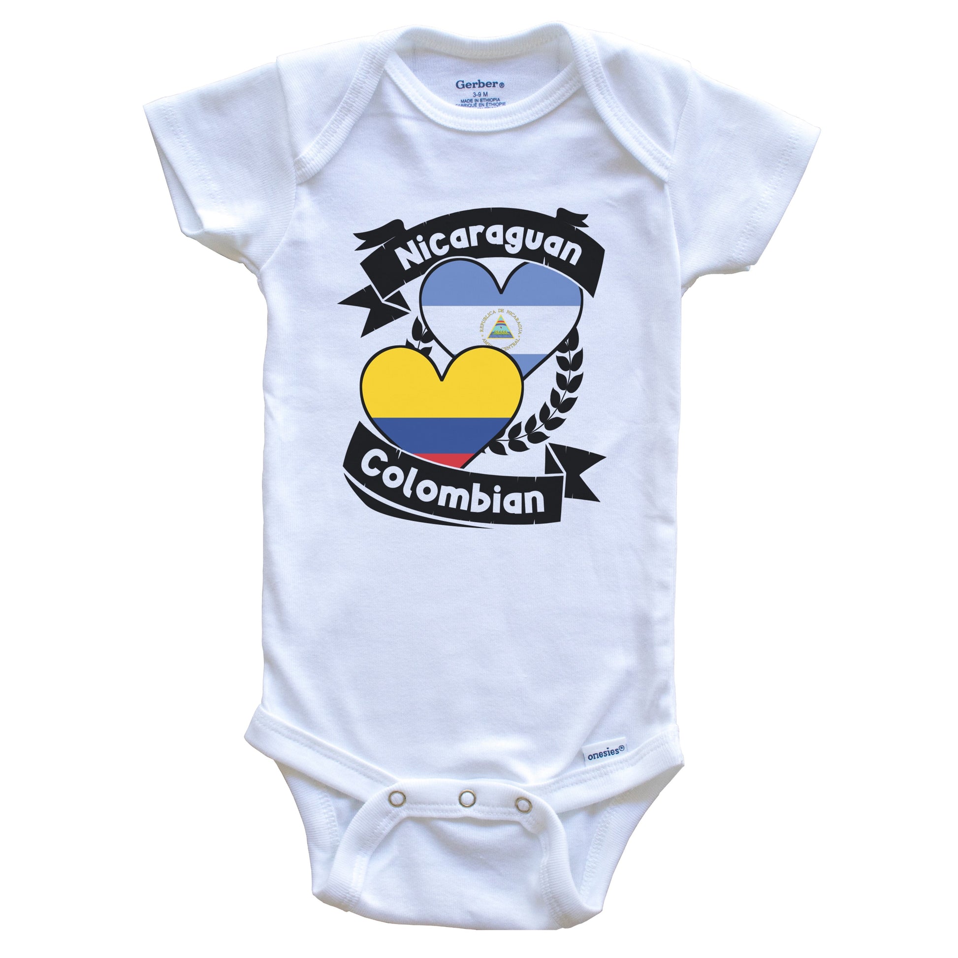 Nicaraguan Colombian Heart Flags Nicaragua Colombia Baby Bodysuit