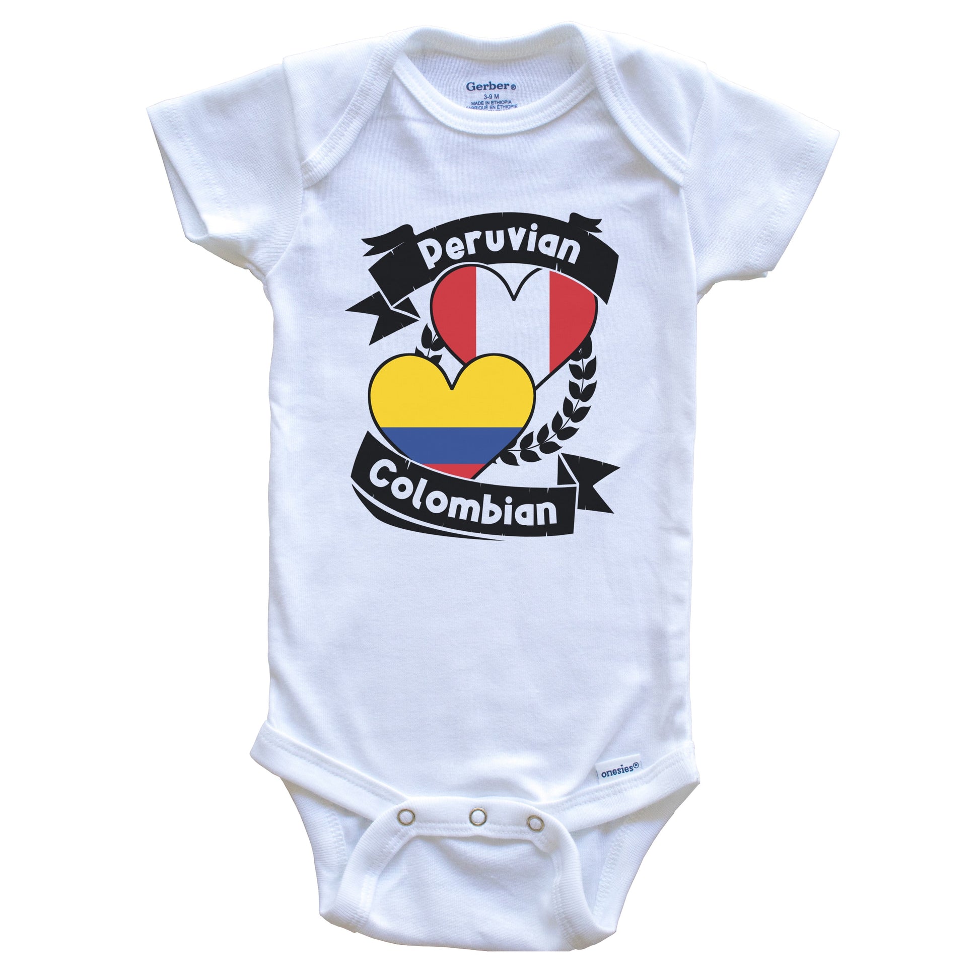 Peruvian Colombian Heart Flags Peru Colombia Baby Bodysuit