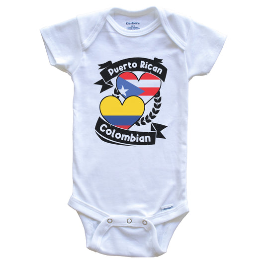 Puerto Rican Colombian Heart Flags Puerto Rico Colombia Baby Bodysuit