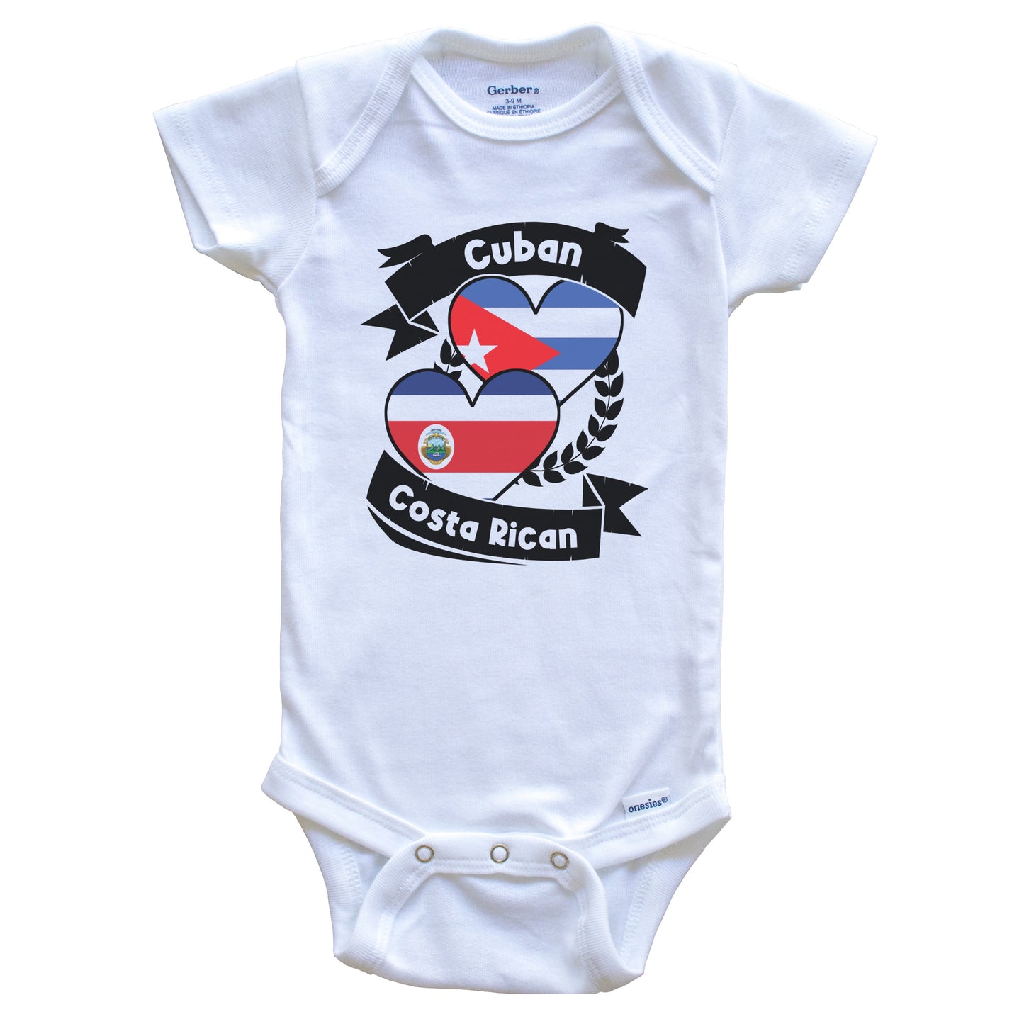 Cuban Costa Rican Heart Flags Cuba Costa Rica Baby Bodysuit