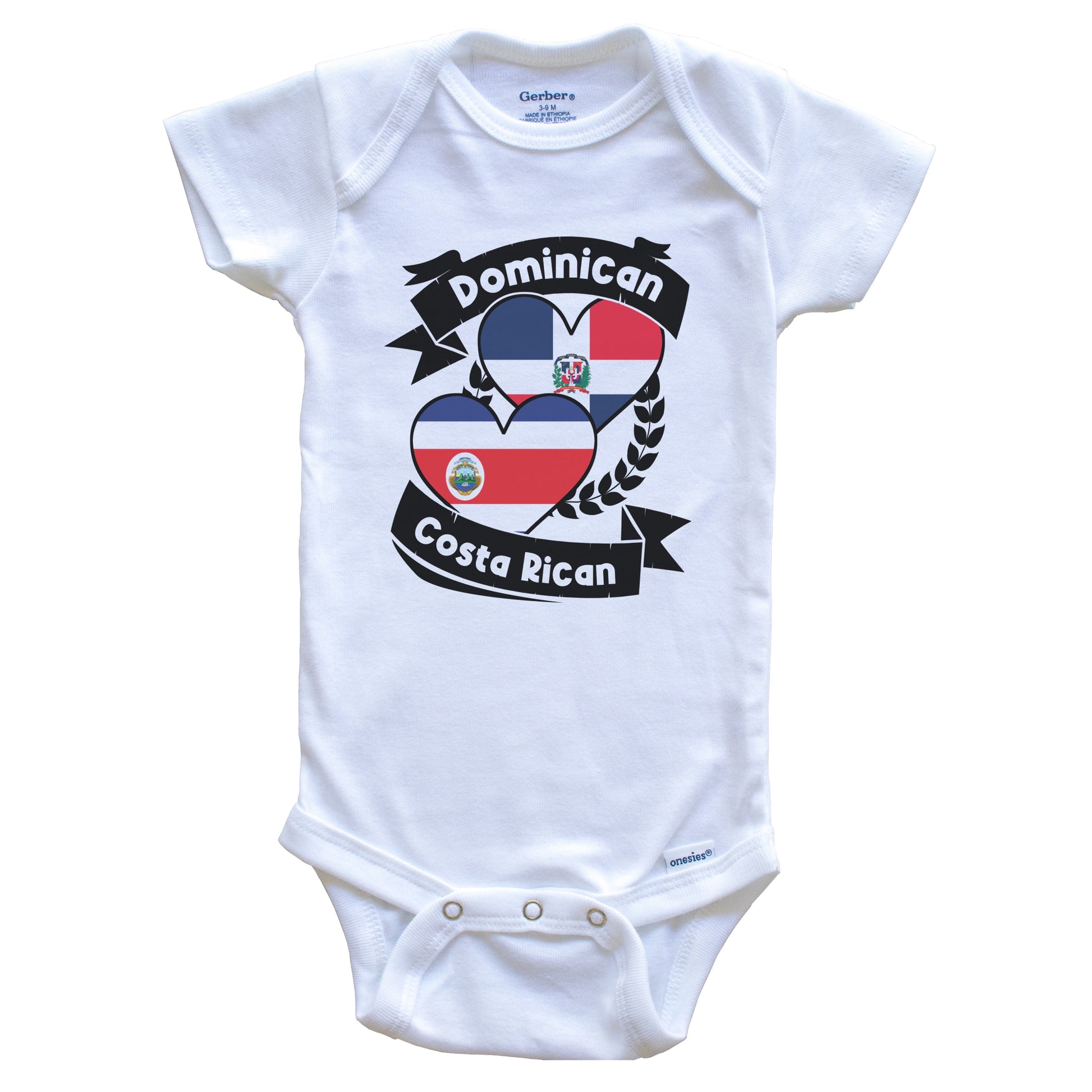 Dominican Costa Rican Heart Flags Dominican Republic Costa Rica Baby Bodysuit