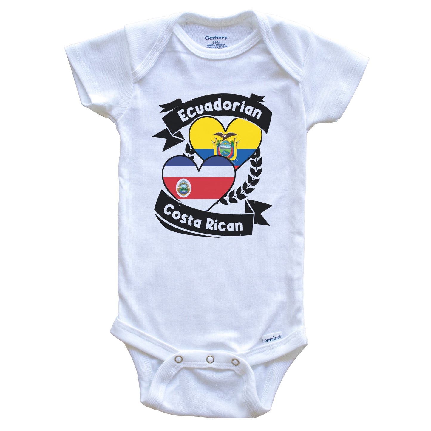 Ecuadorian Costa Rican Heart Flags Ecuador Costa Rica Baby Bodysuit