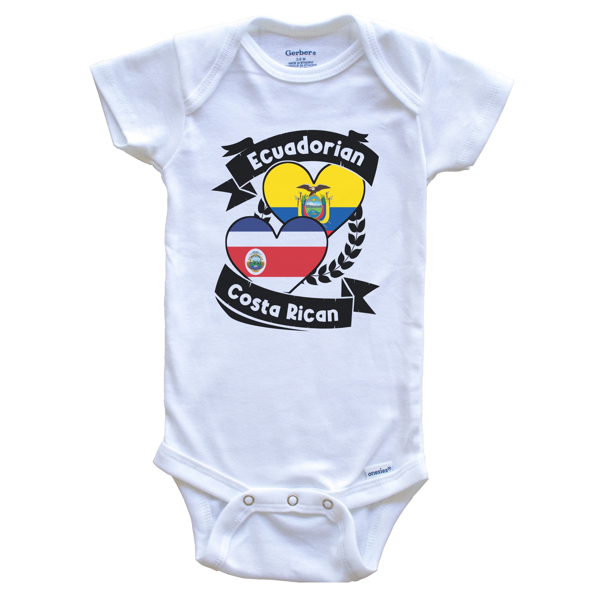 Ecuadorian Costa Rican Heart Flags Ecuador Costa Rica Baby Bodysuit