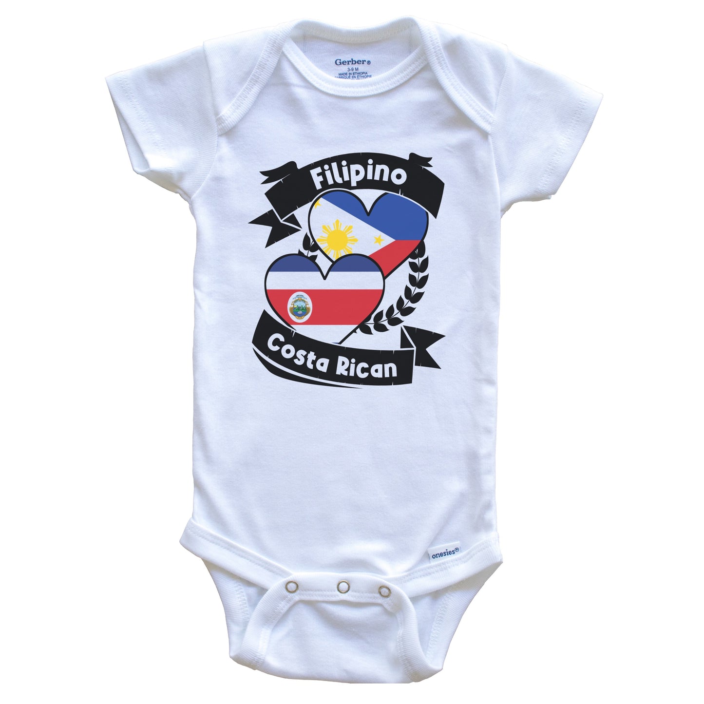 Filipino Costa Rican Heart Flags Philippines Costa Rica Baby Bodysuit