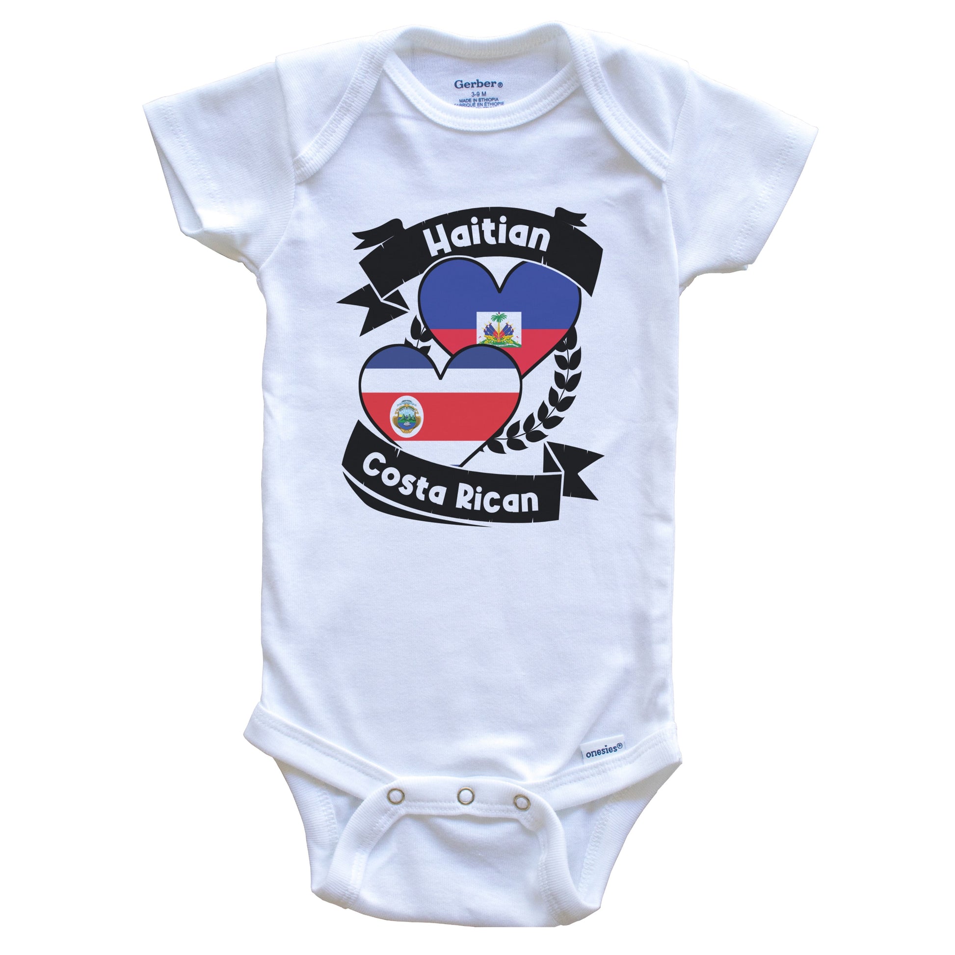 Haitian Costa Rican Heart Flags Haiti Costa Rica Baby Bodysuit