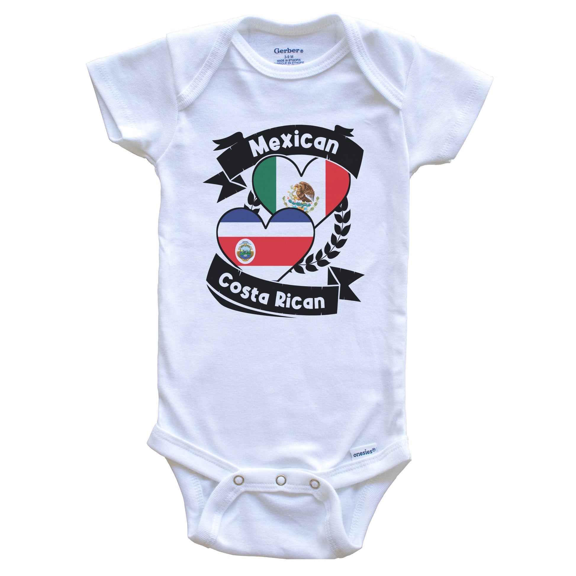 Mexican Costa Rican Heart Flags Mexico Costa Rica Baby Bodysuit