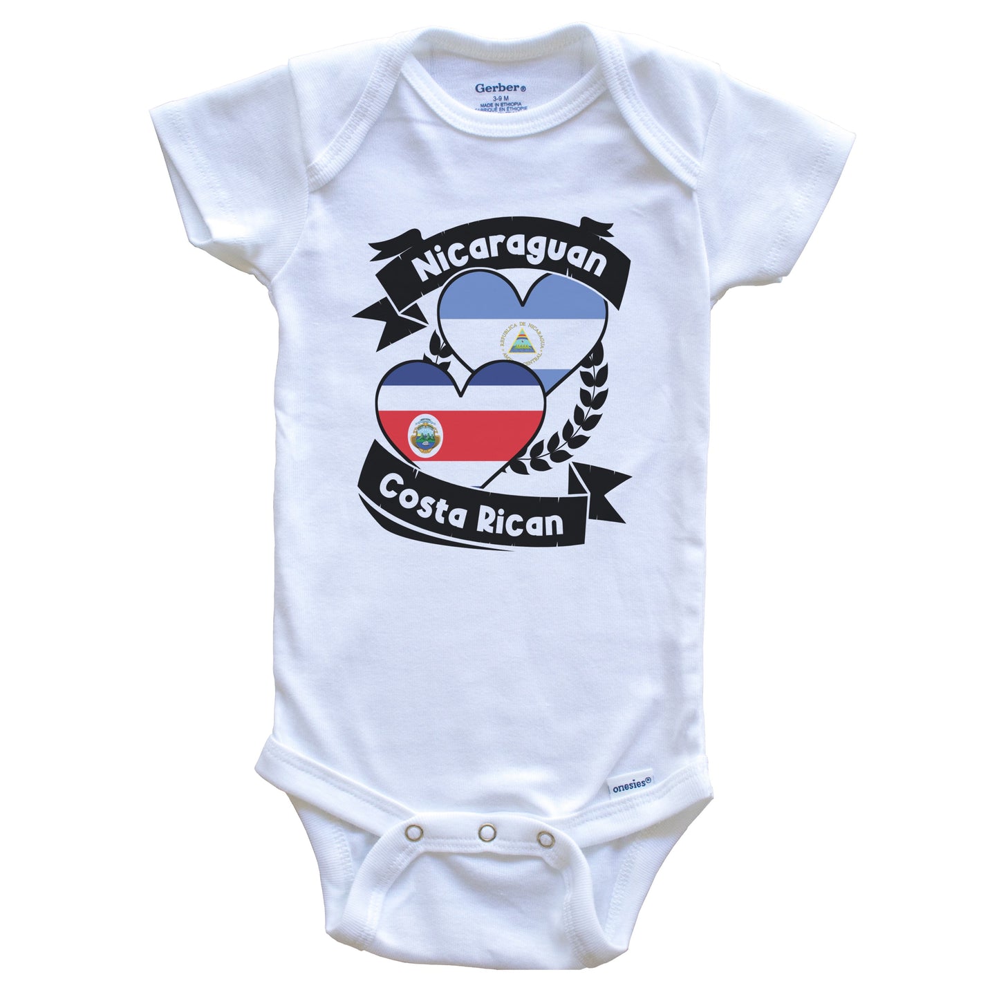 Nicaraguan Costa Rican Heart Flags Nicaragua Costa Rica Baby Bodysuit