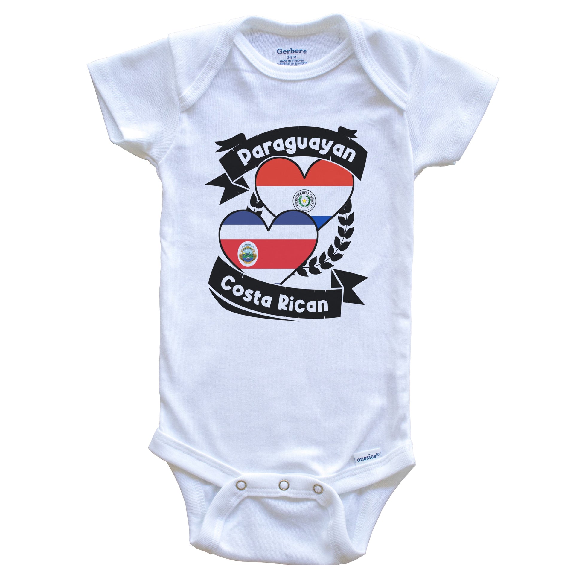 Paraguayan Costa Rican Heart Flags Paraguay Costa Rica Baby Bodysuit