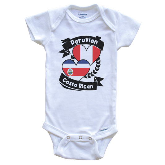 Peruvian Costa Rican Heart Flags Peru Costa Rica Baby Bodysuit