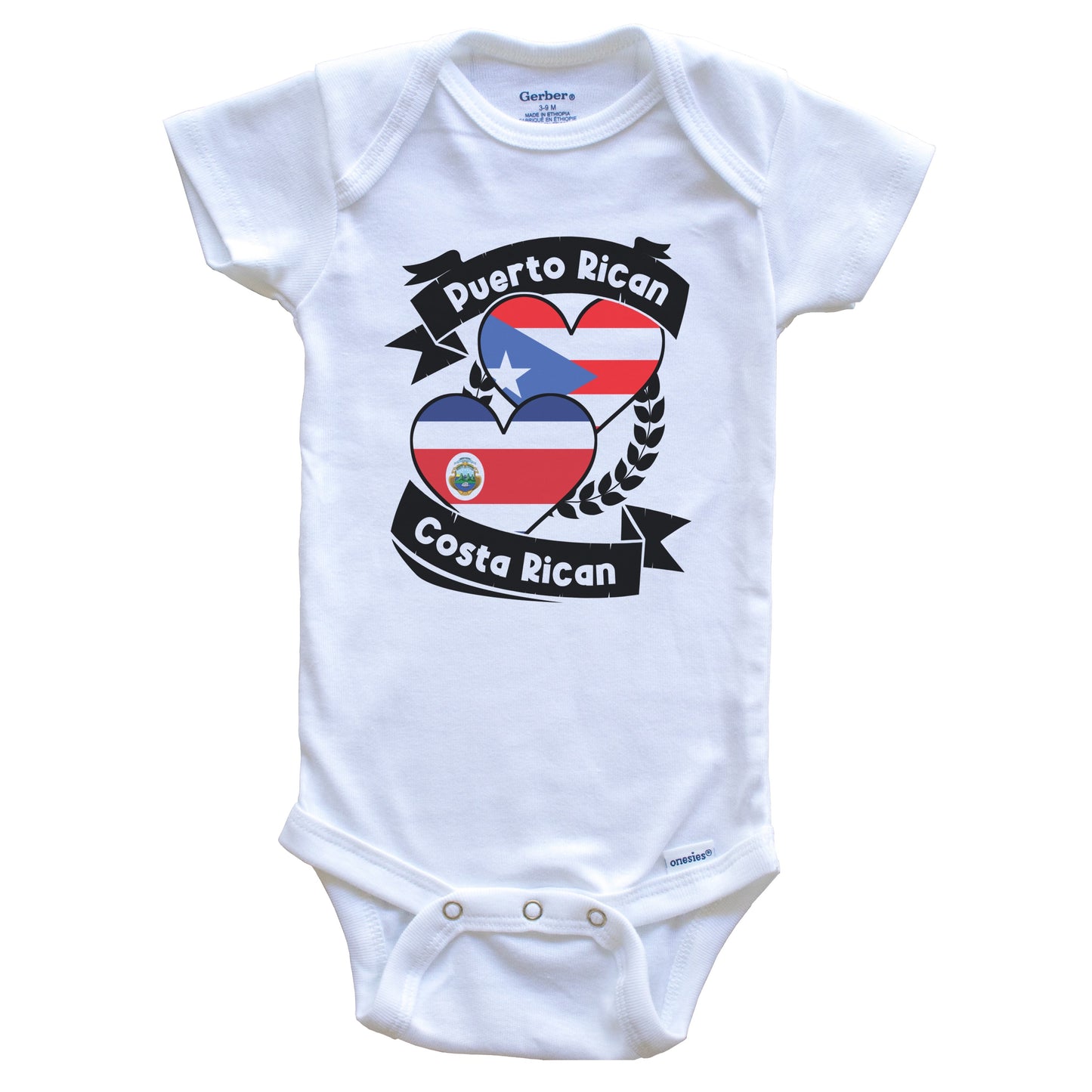 Puerto Rican Costa Rican Heart Flags Puerto Rico Costa Rica Baby Bodysuit
