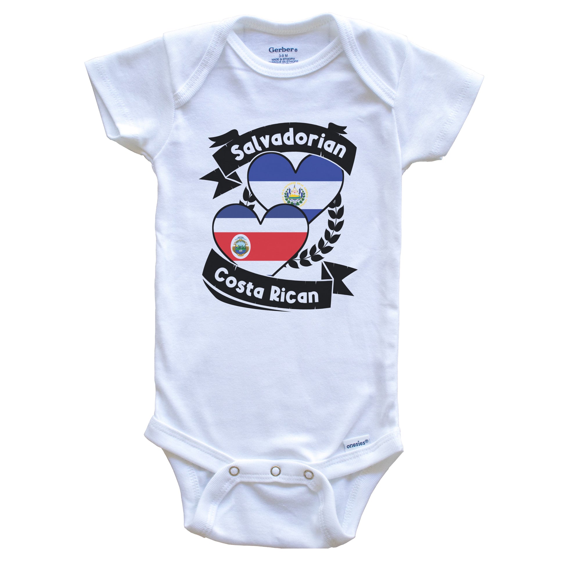 Salvadorian Costa Rican Heart Flags El Salvador Costa Rica Baby Bodysuit