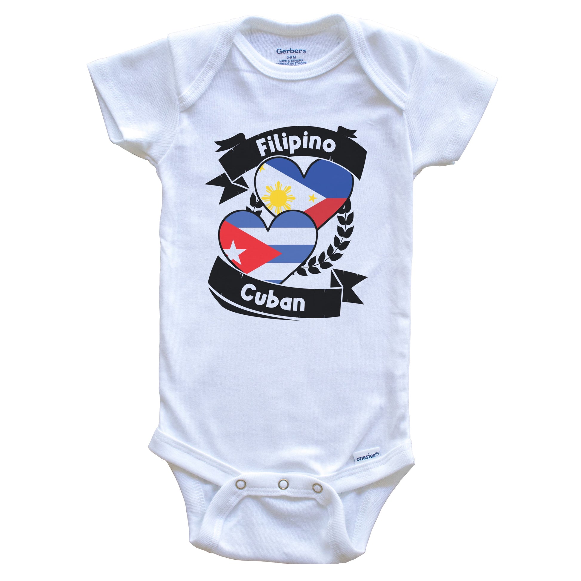 Filipino Cuban Heart Flags Philippines Cuba Baby Bodysuit