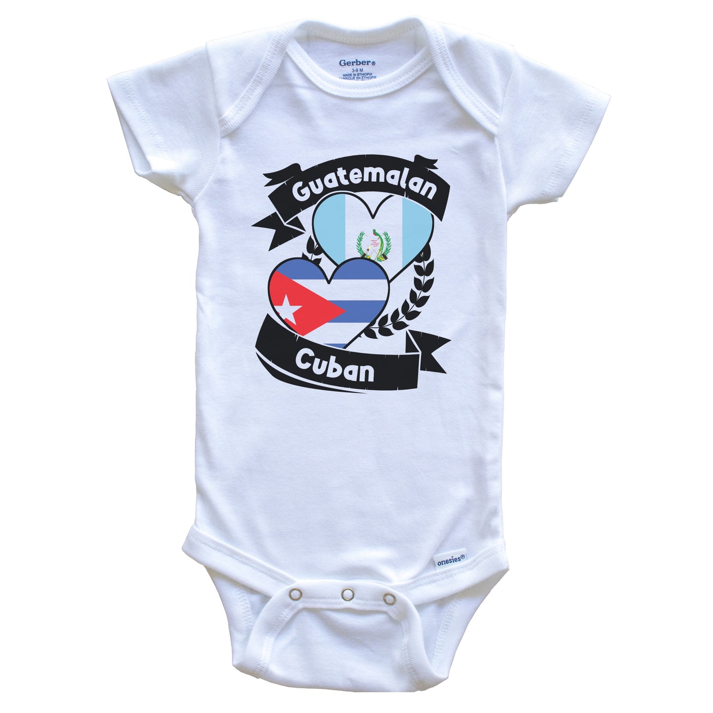 Guatemalan Cuban Heart Flags Guatemala Cuba Baby Bodysuit
