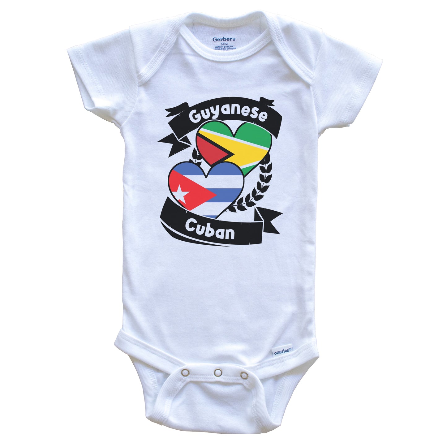 Guyanese Cuban Heart Flags Guyana Cuba Baby Bodysuit