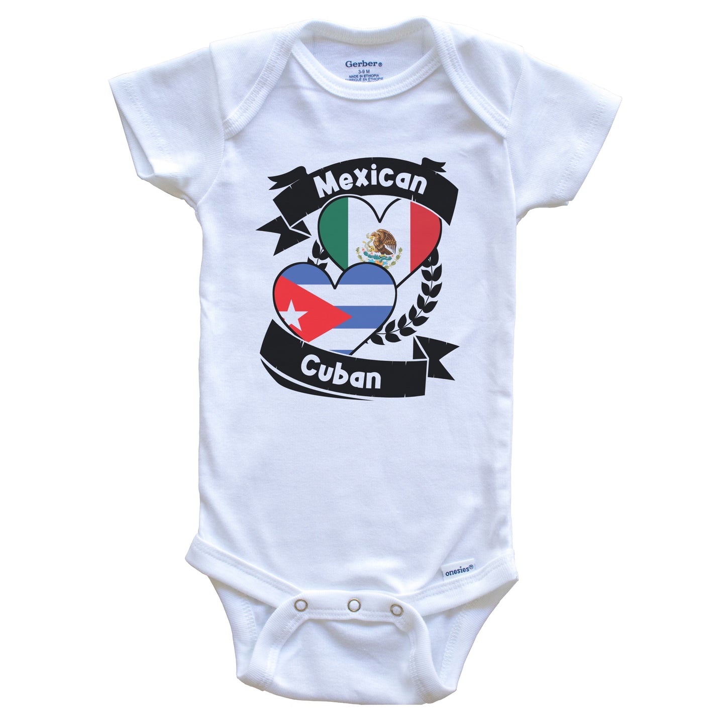 Mexican Cuban Heart Flags Mexico Cuba Baby Bodysuit