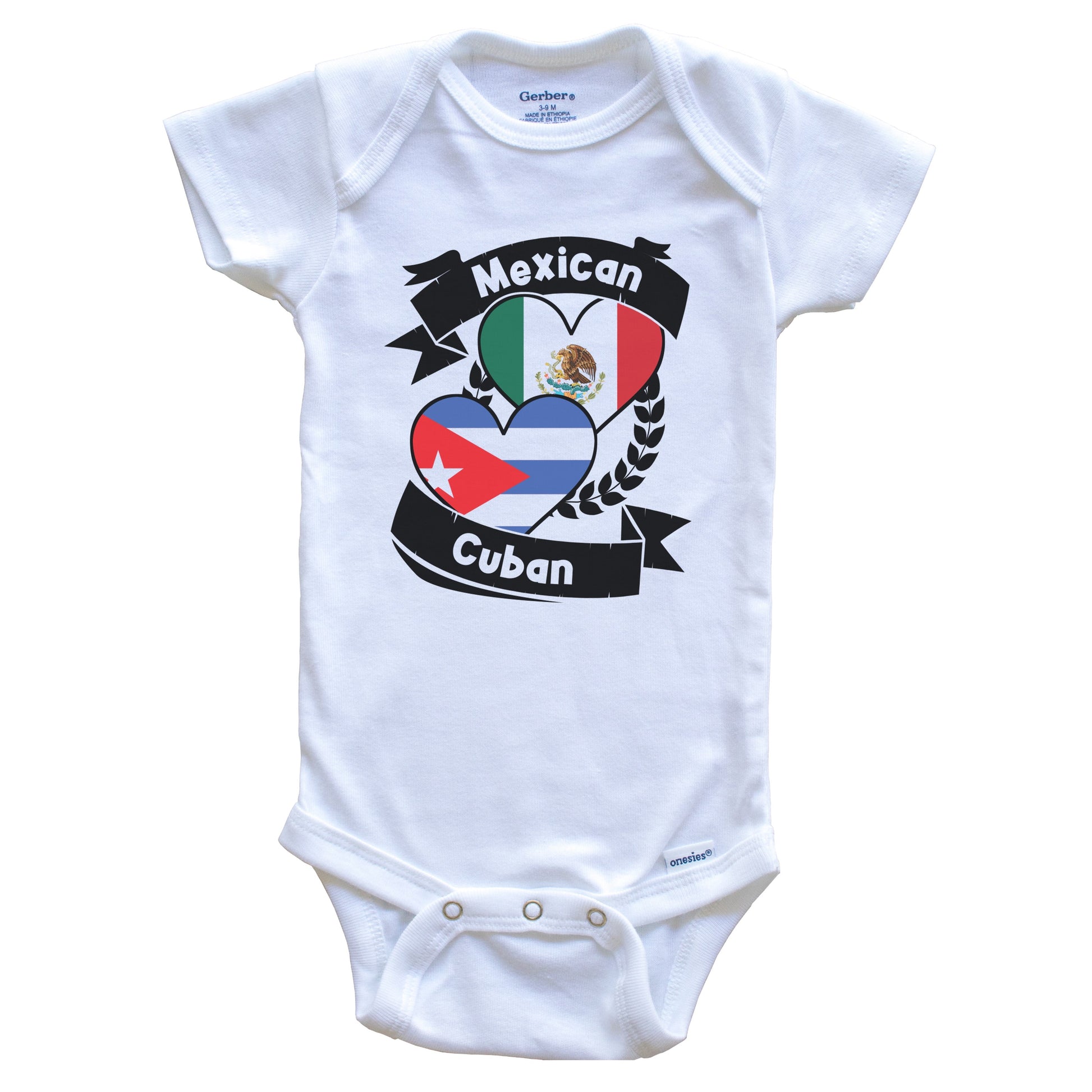 Mexican Cuban Heart Flags Mexico Cuba Baby Bodysuit