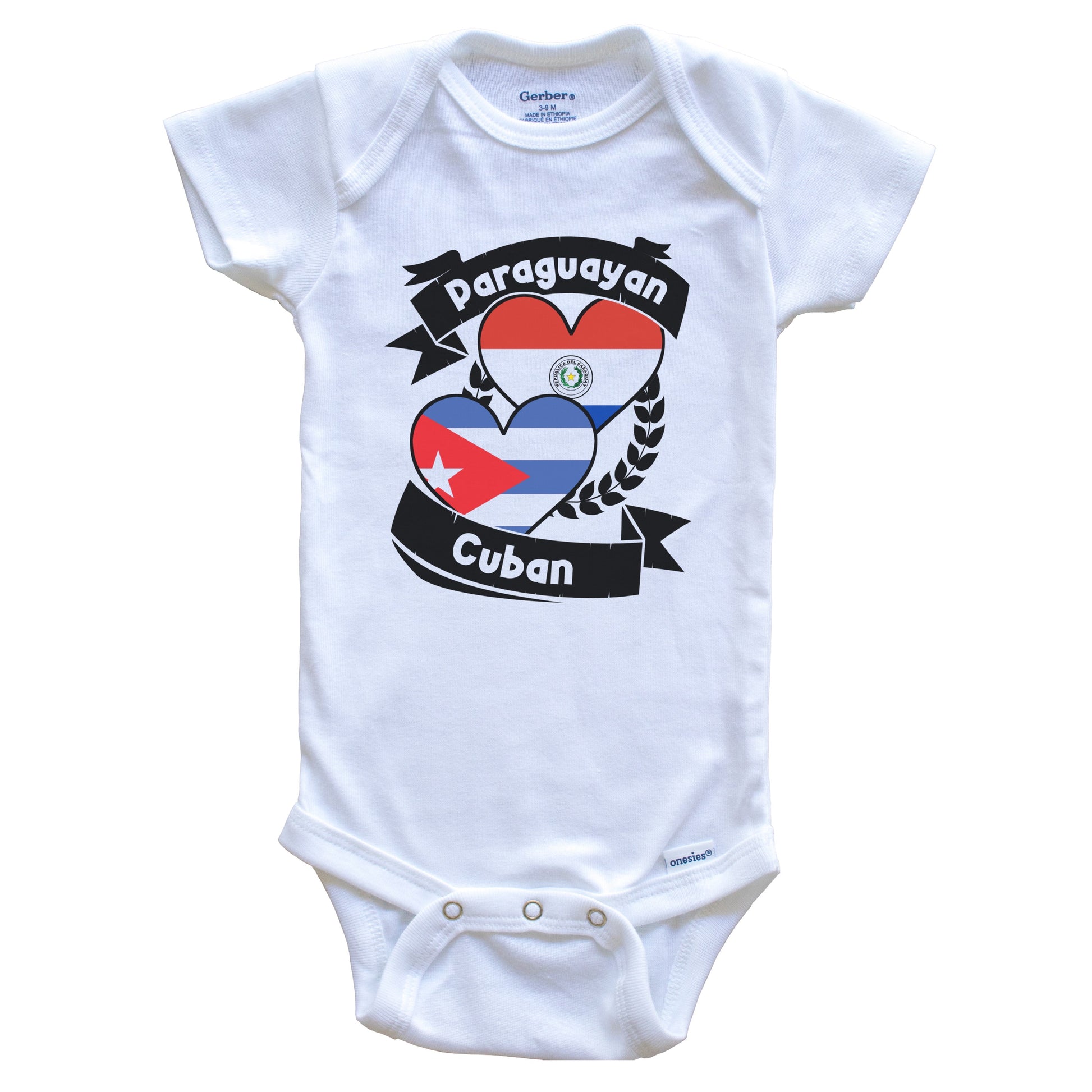 Paraguayan Cuban Heart Flags Paraguay Cuba Baby Bodysuit